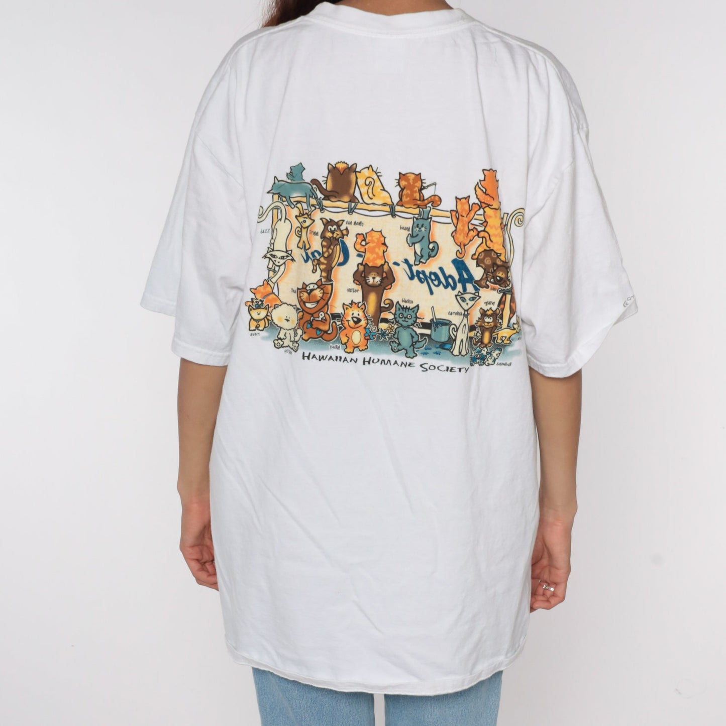 90s Adopt A Cat Graphic T-Shirt White Cotton Tee Extra Large XL