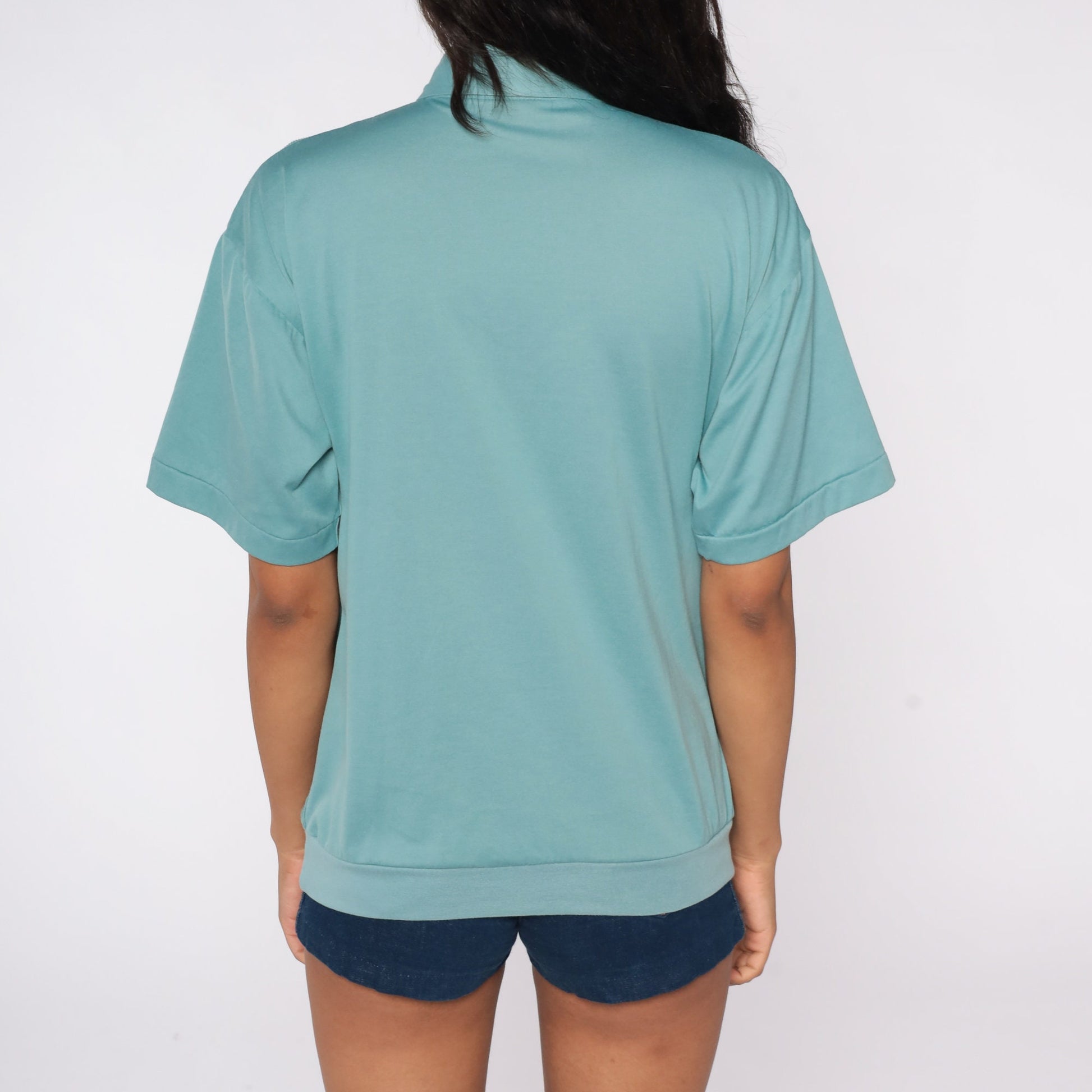 80s Muted Seafoam Polo Shirt Button-Up Short Sleeve Cotton Blend Large