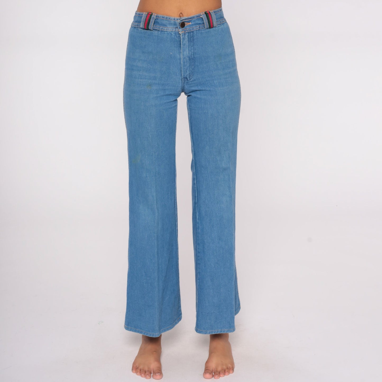 70s Lavion High Waisted Bell Bottom Jeans Blue Stripe Extra Small XS