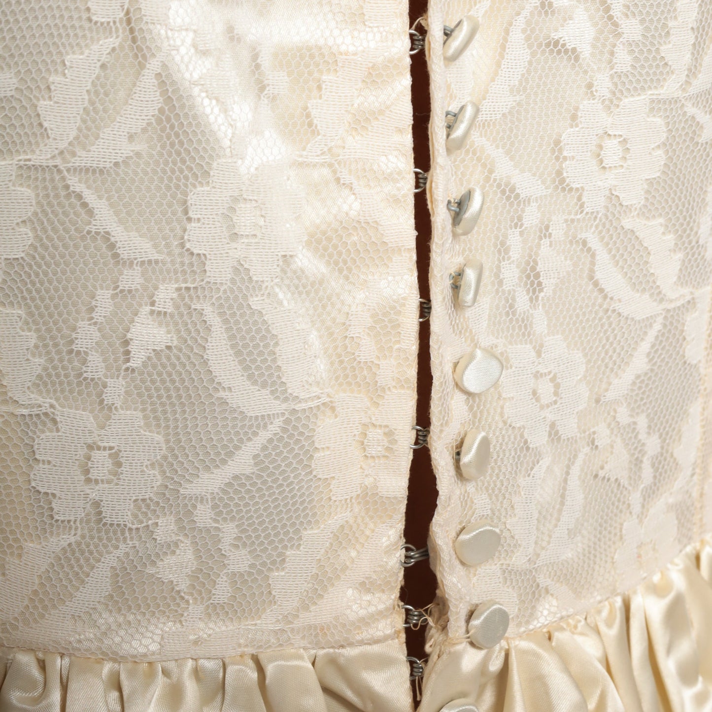 1960s Cream Lace Wedding Dress Basque Waist Maxi Small