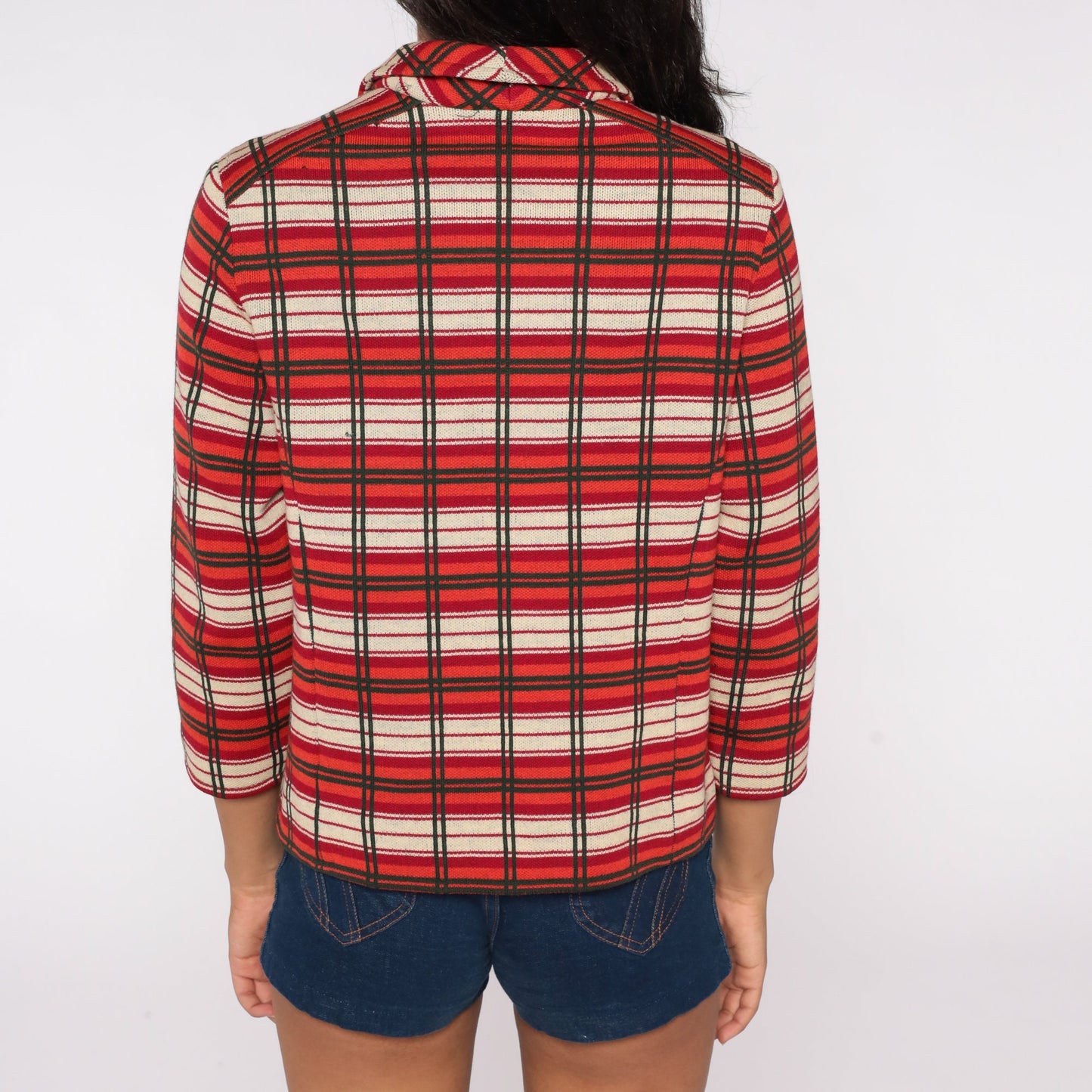 60s Plaid Wool Jacket Cropped Double Breasted Orange Red Mod Small
