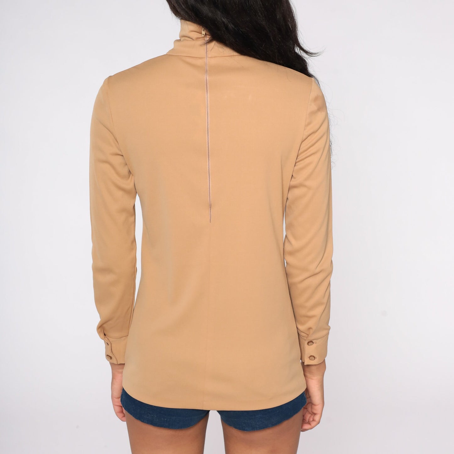 70s Camel Turtleneck Long Sleeve Shirt Polyester Extra Small