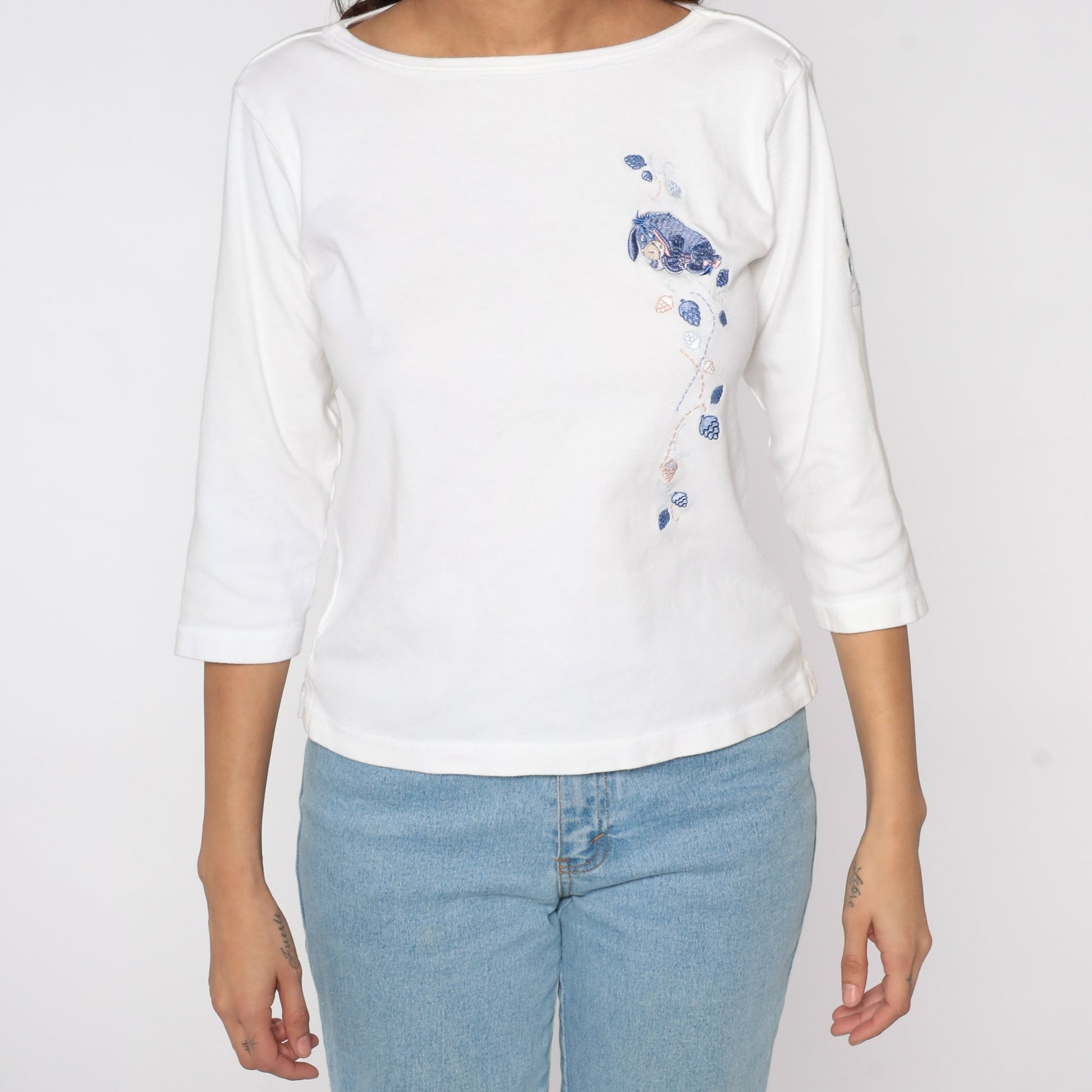 90s Disney Eeyore Winnie The Pooh Embroidered Cotton Tee White Large L