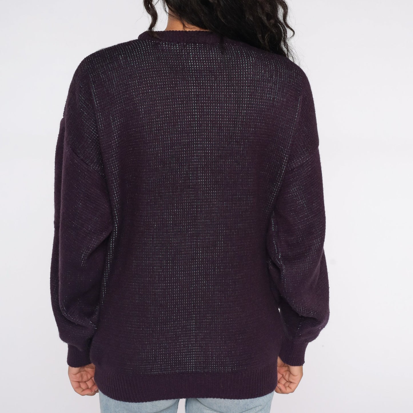 80s Fair Isle Sweater Eggplant Purple Geometric Knit Crewneck Extra Large