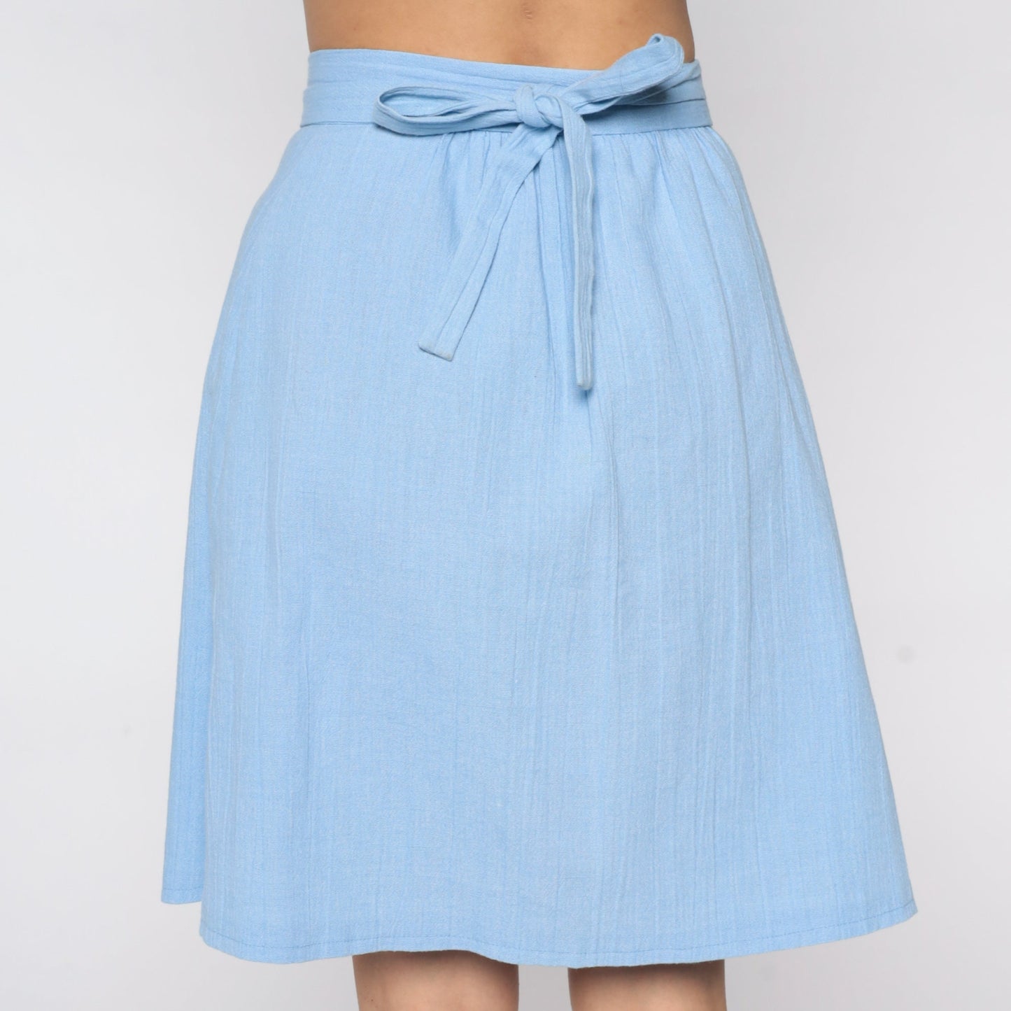 70s Powder Blue Wrap Skirt High Waisted Mini Cotton Blend Small