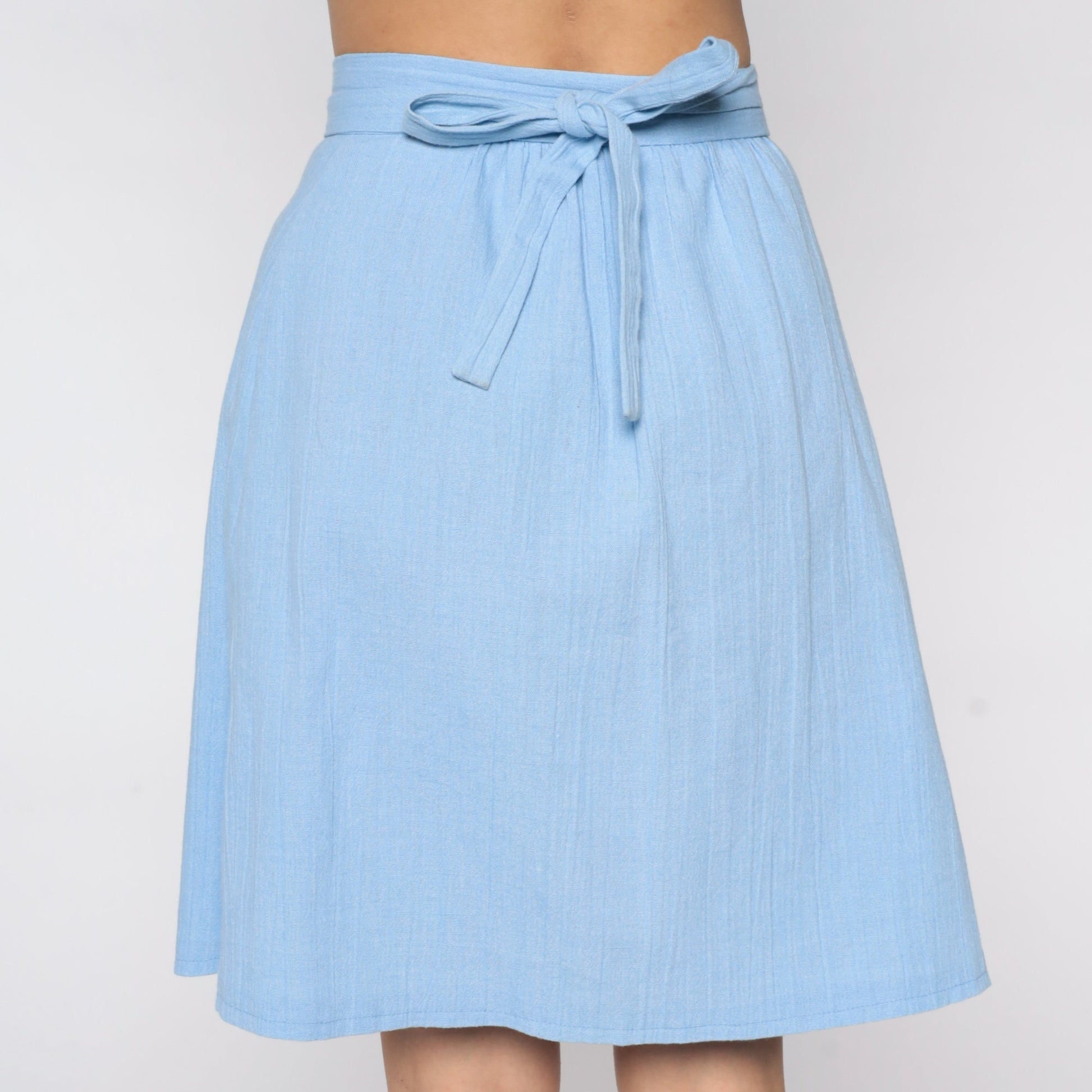 70s Powder Blue Wrap Skirt High Waisted Mini Cotton Blend Small
