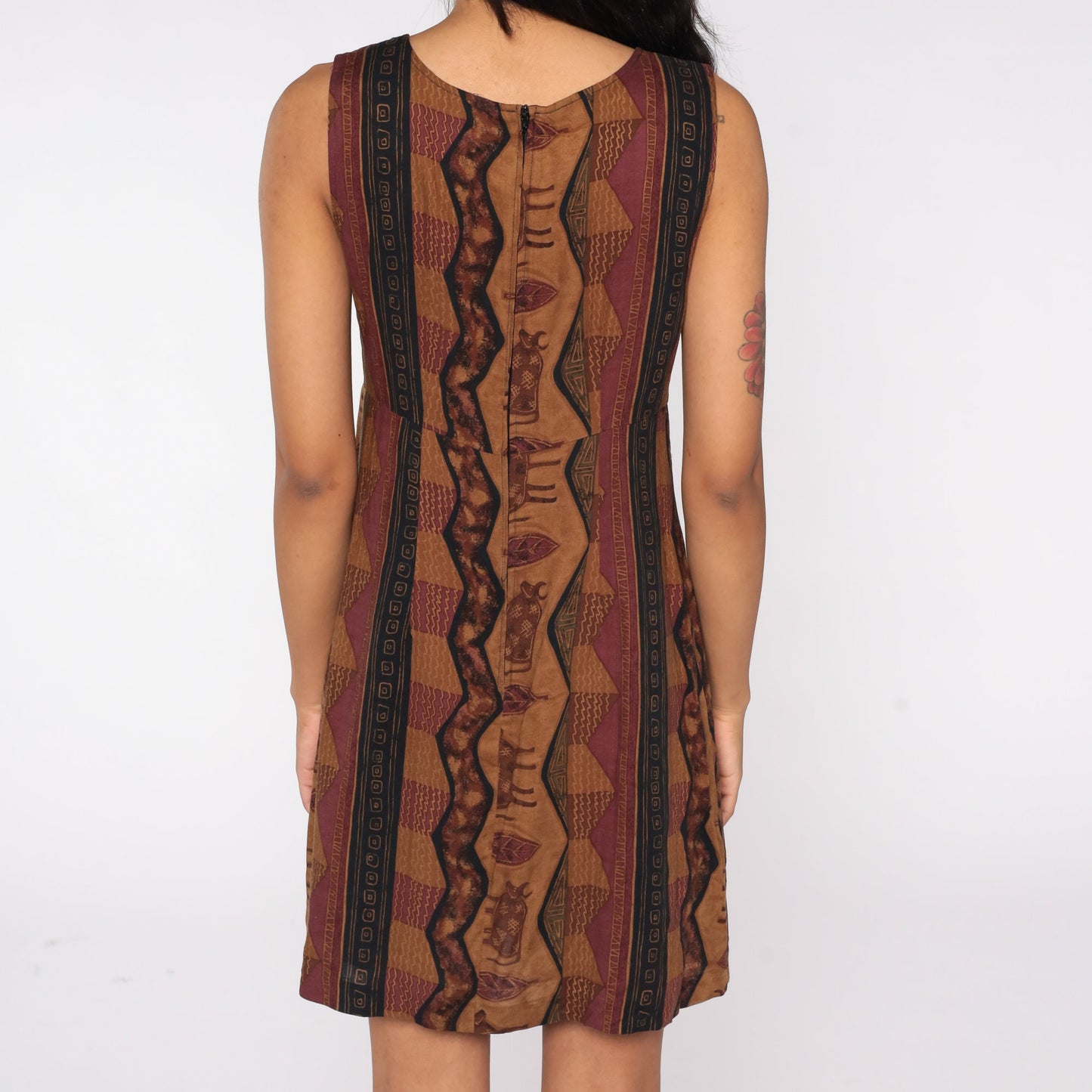 90s Brown Cow Petroglyph Print Mini Dress Tank Straps Zipper Medium