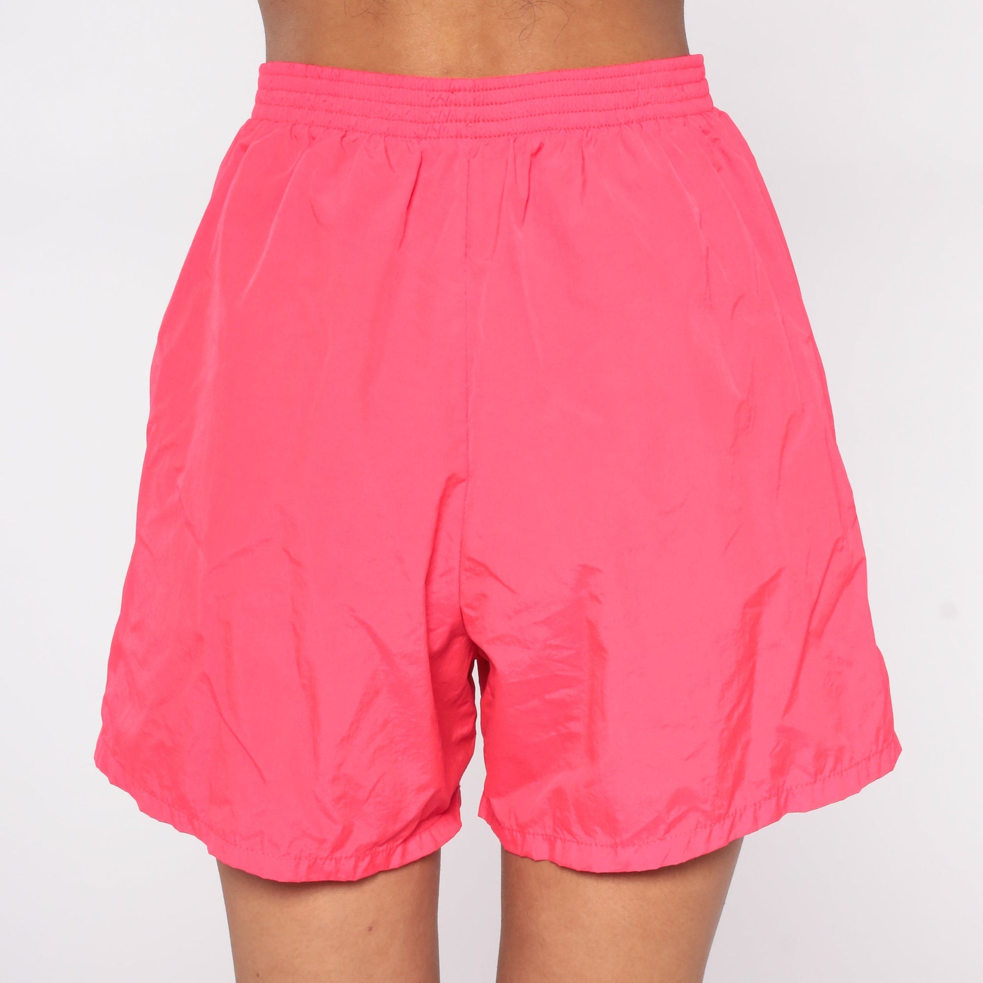 80s Hot Pink Nylon Shorts High Waist Baggy Beach Small S
