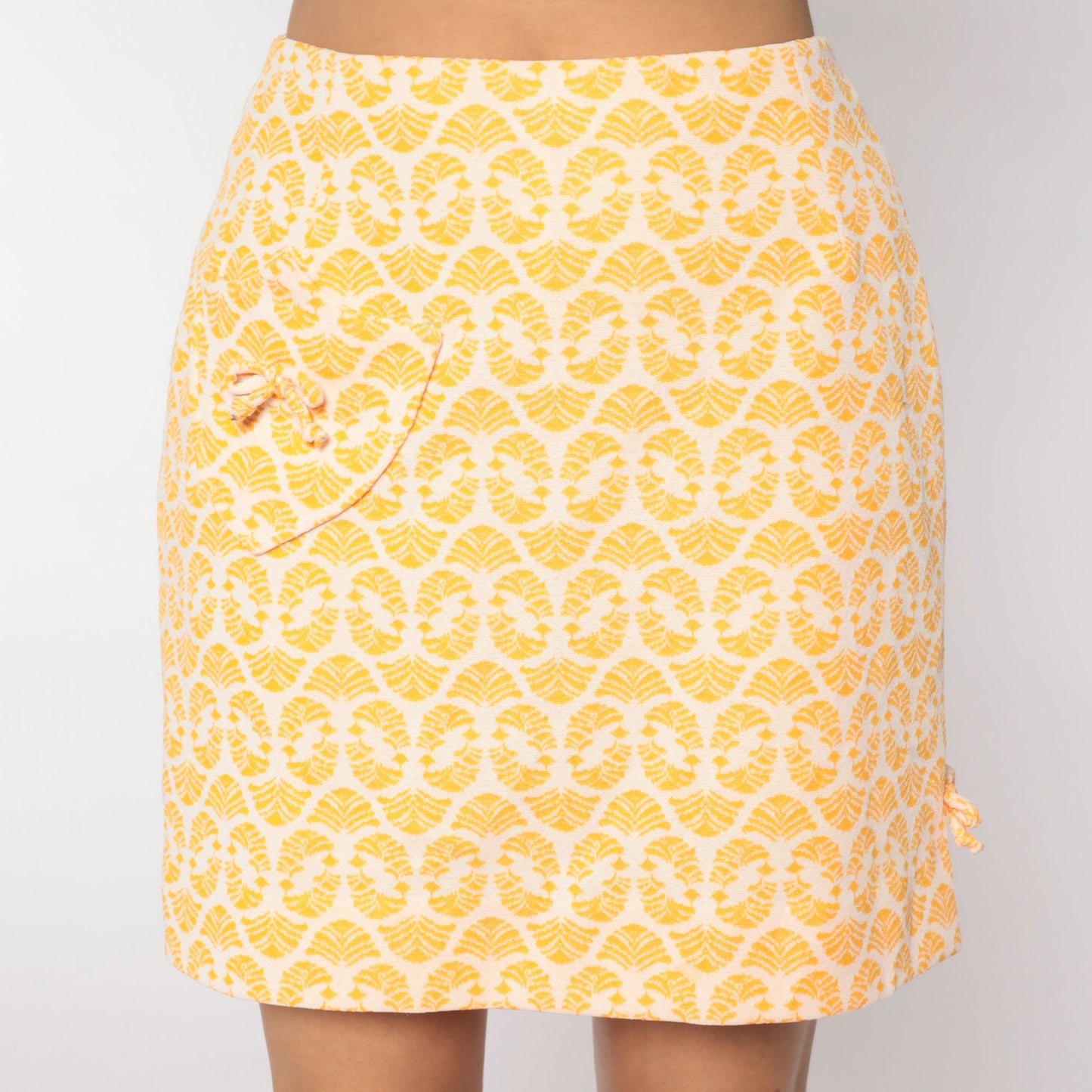 1970s Orange Geometric Mini Skirt High Waisted Small S