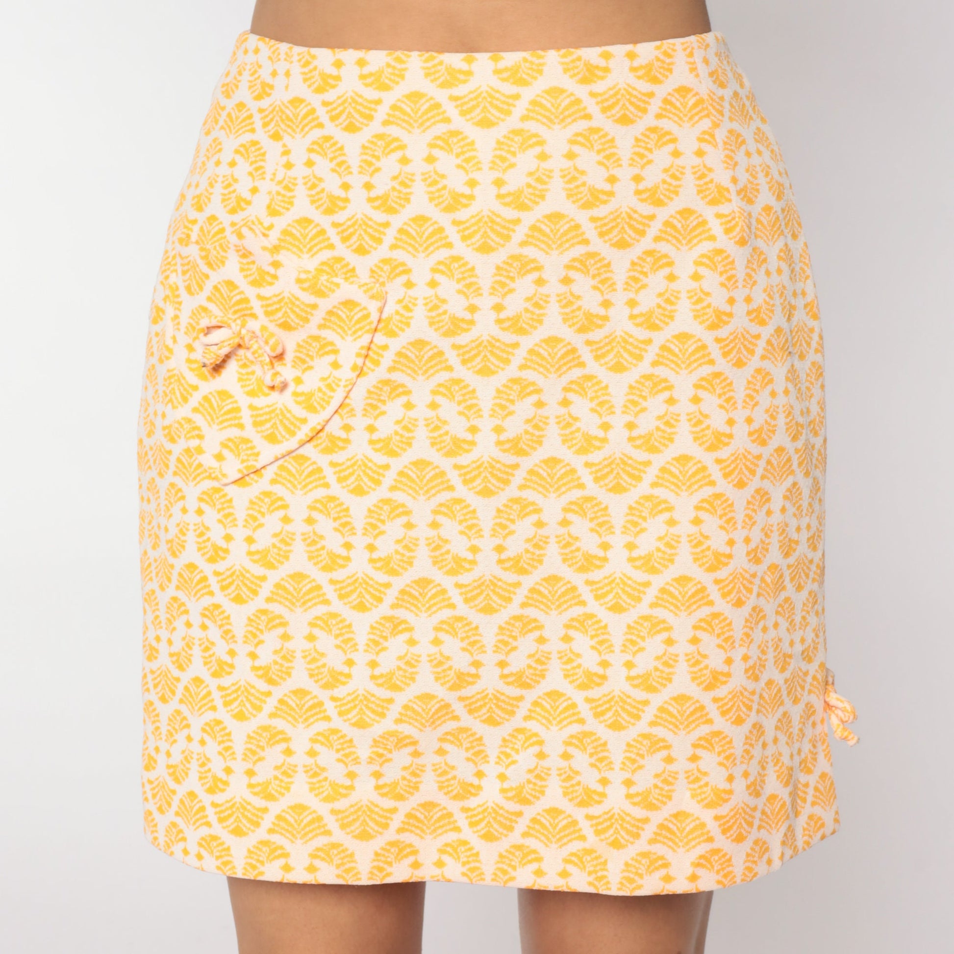 1970s Orange Geometric Mini Skirt High Waisted Small S