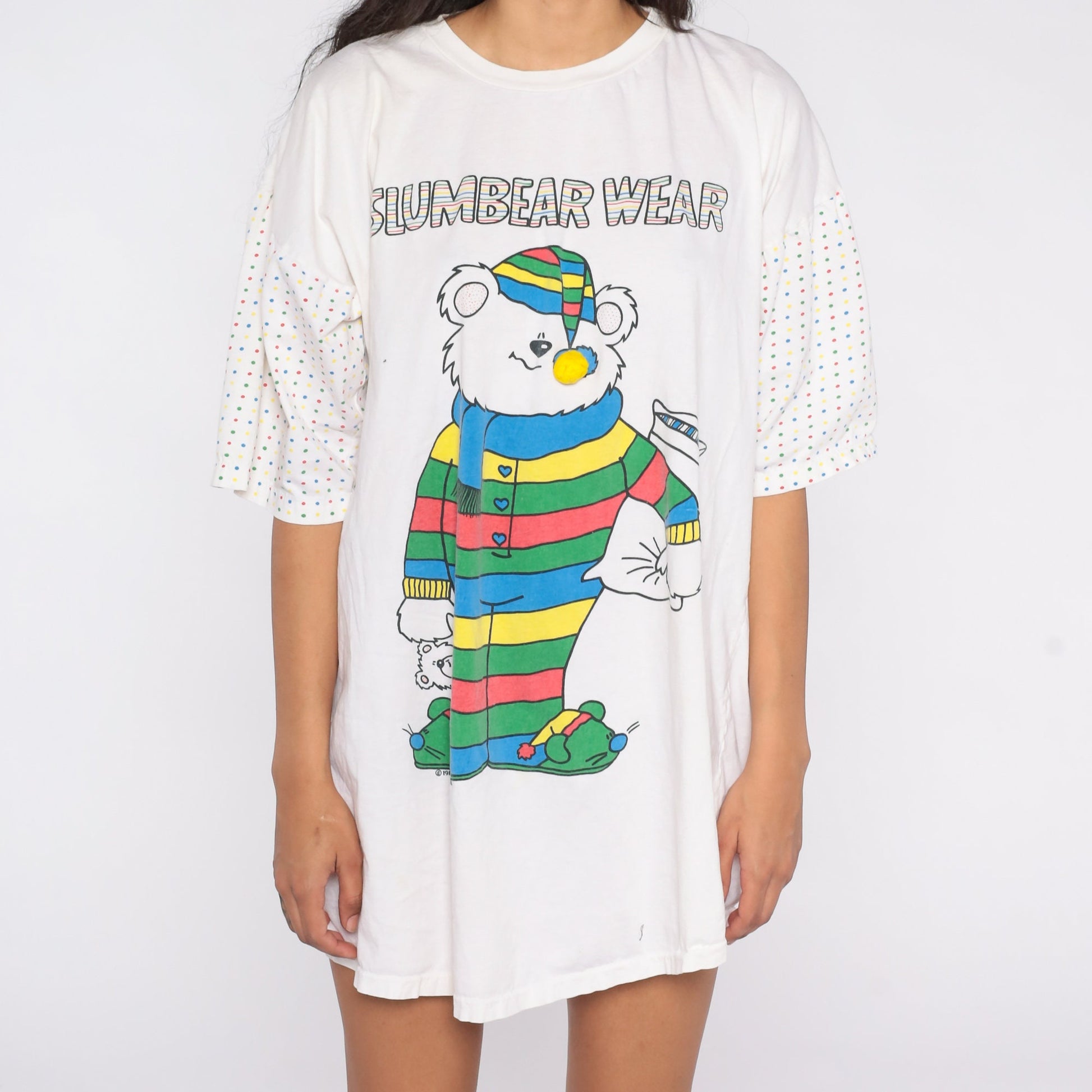 80s Slumbear Wear Teddy Bear Pajama Dress Nightgown Cotton Graphic Small