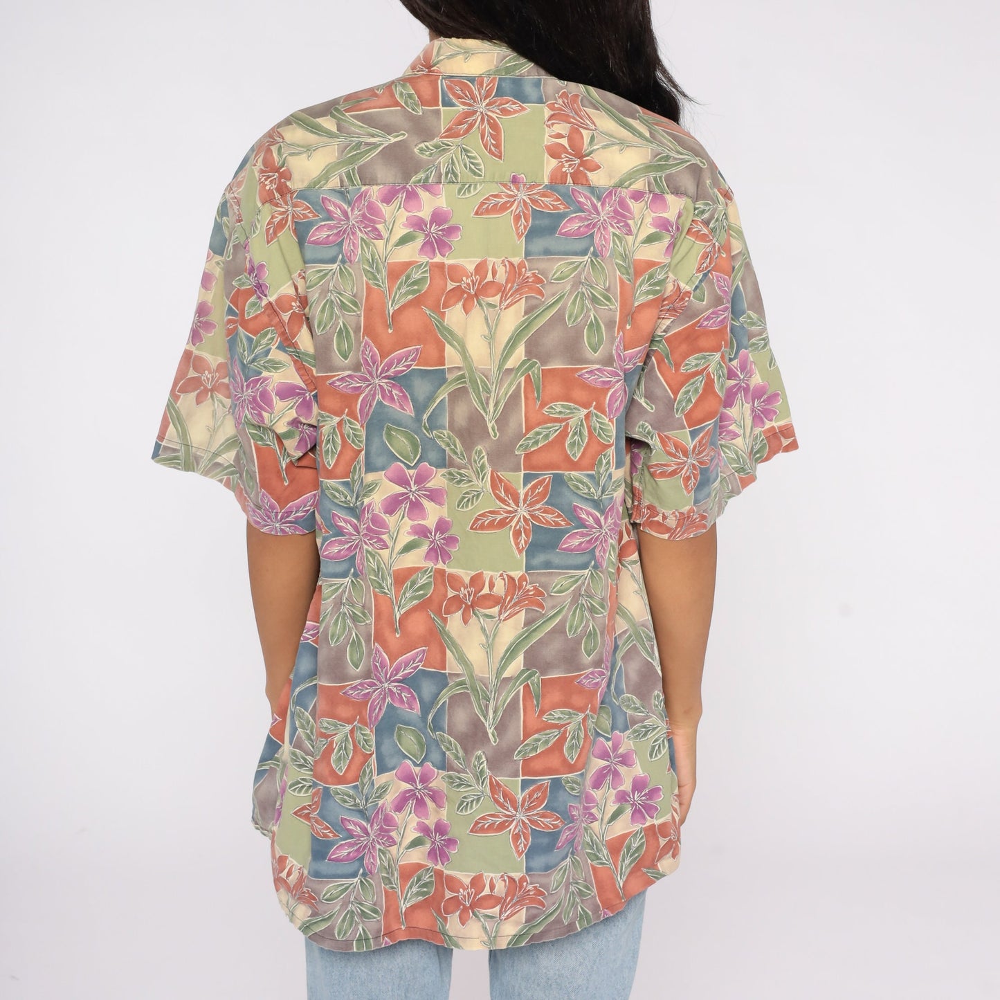 90s Pierre Cardin Floral Button Up Shirt Green Purple Cotton Extra Large Tall