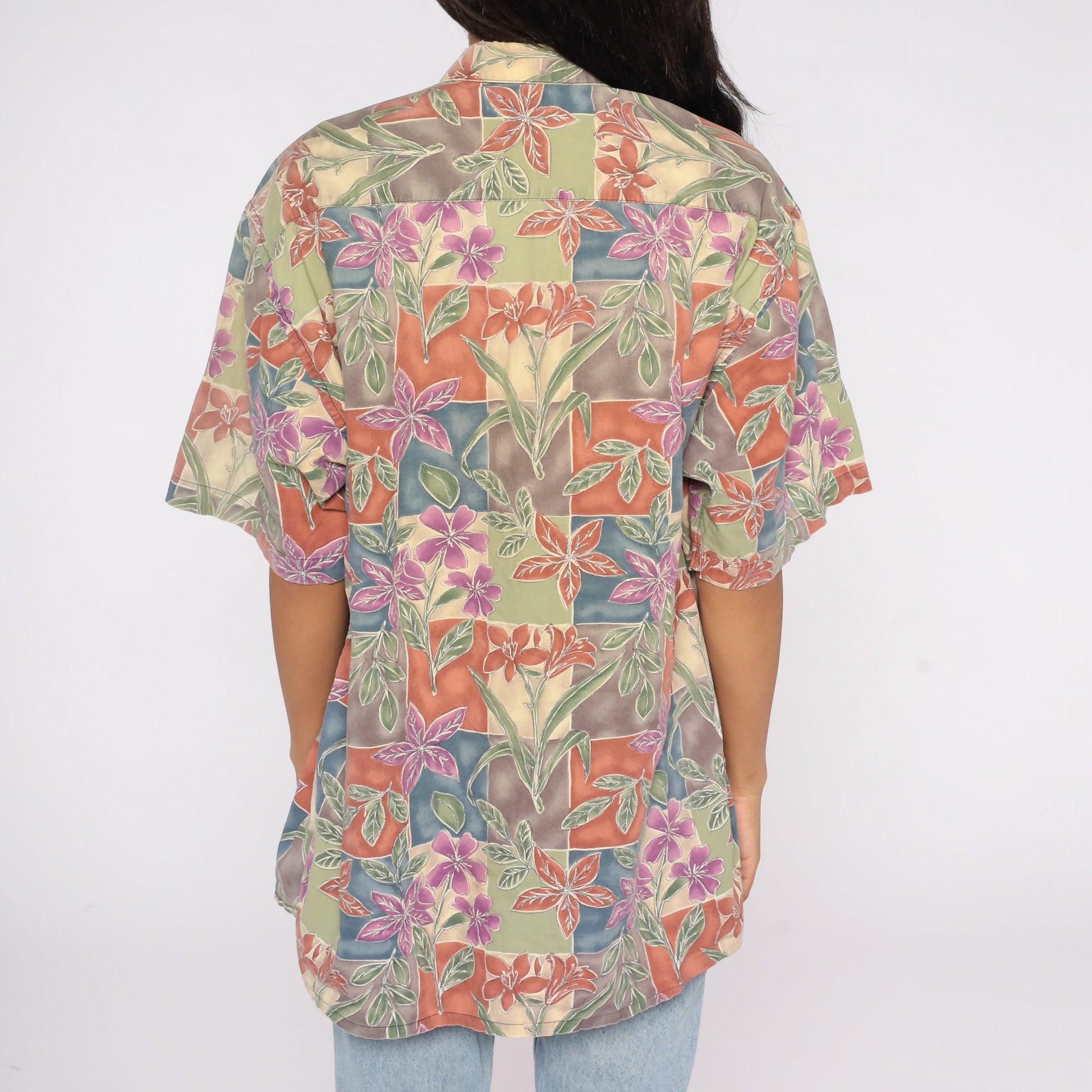 90s Pierre Cardin Floral Button Up Shirt Green Purple Cotton Extra Large Tall