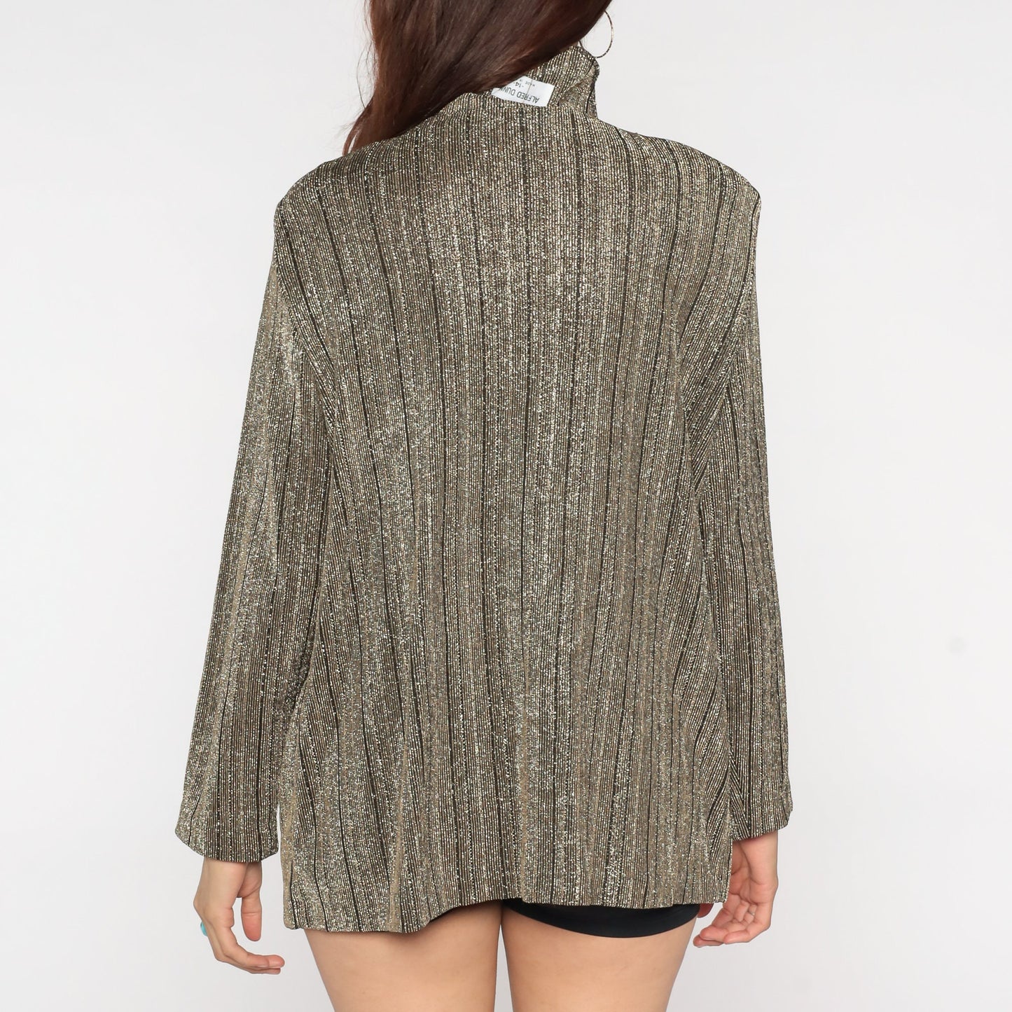 80s Metallic Bronze Cardigan Set Attached Blouse Sparkly Long Sleeve Button Up Large