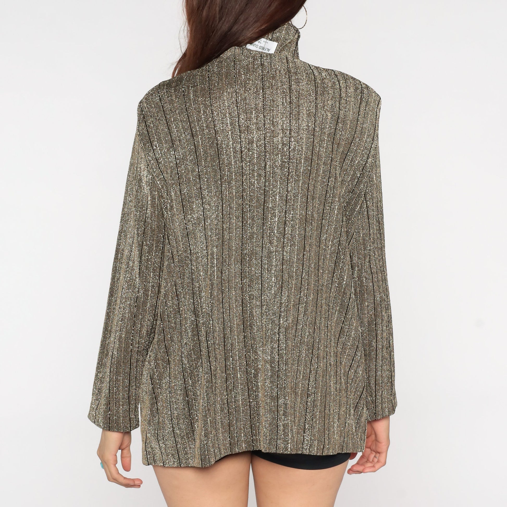 80s Metallic Bronze Cardigan Set Attached Blouse Sparkly Long Sleeve Button Up Large