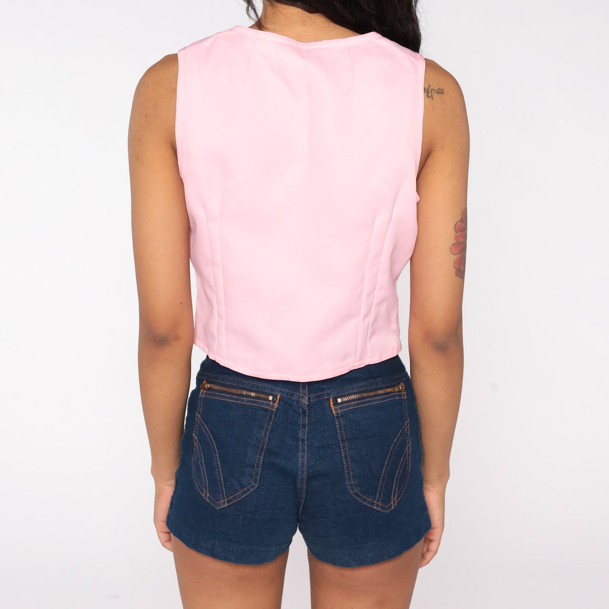 70s Baby Pink Button-Up Tank Top Sleeveless Blouse Small Medium