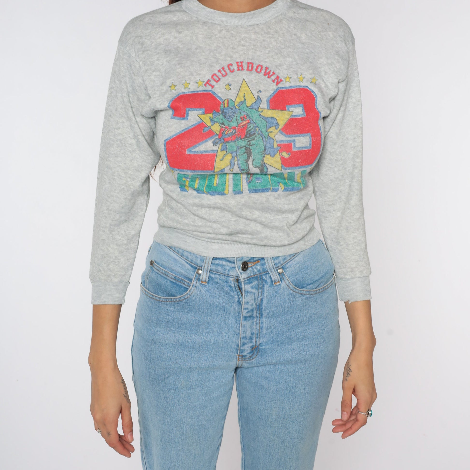 80s Football Touchdown #29 Sweatshirt Grey Graphic Pullover XXS
