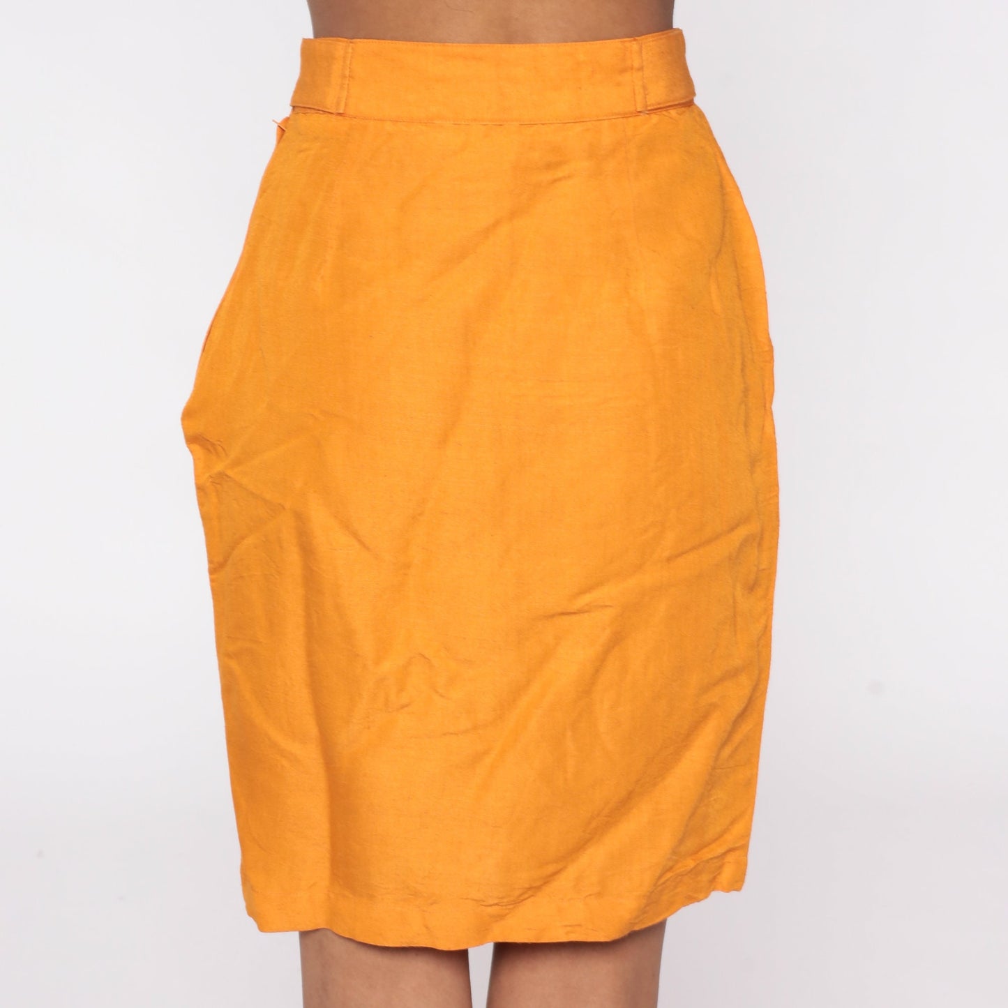 80s Orange Silk Pencil Skirt High Waist Mini Wiggle Small 6