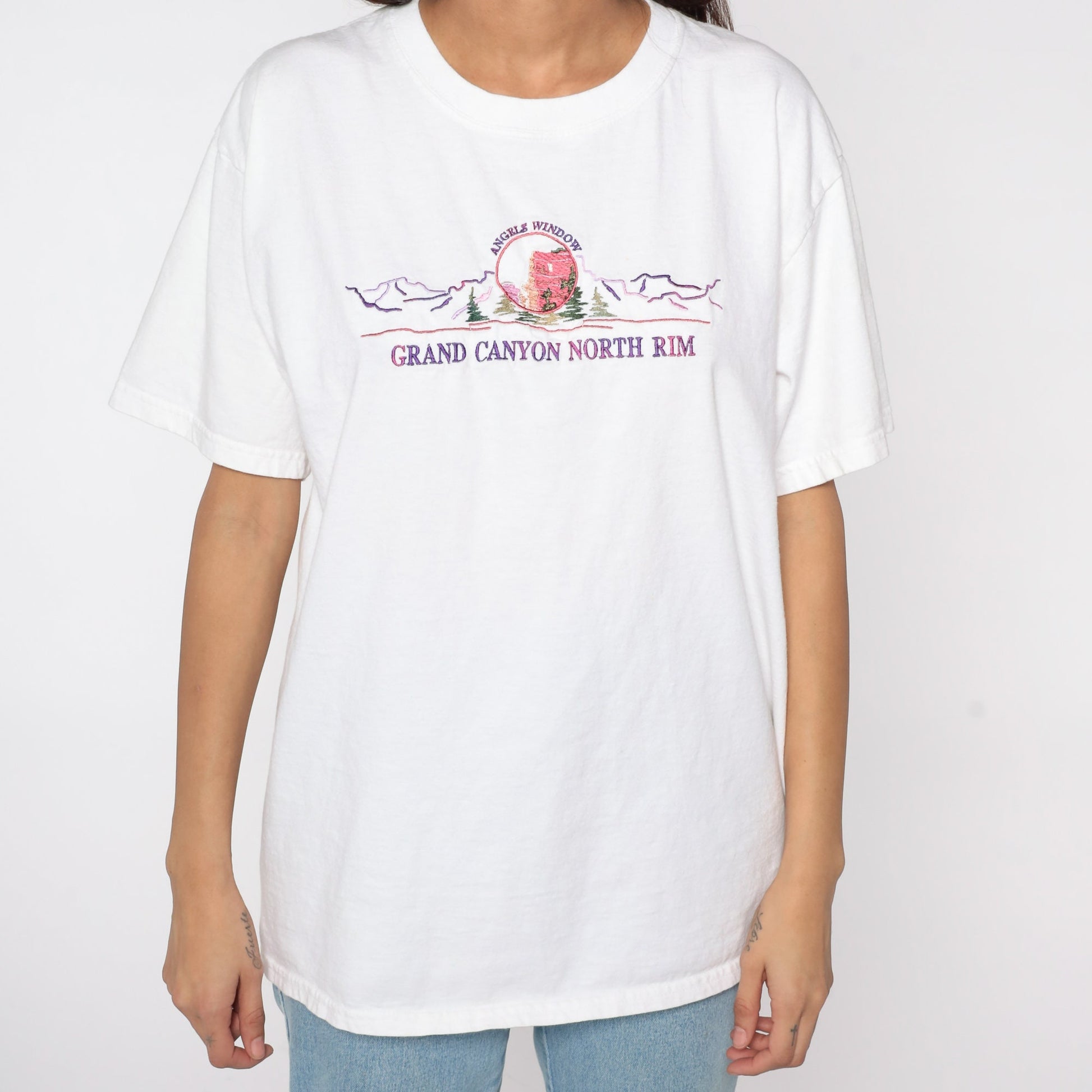 90s Grand Canyon North Rim Angels Window Embroidered T-Shirt White Large