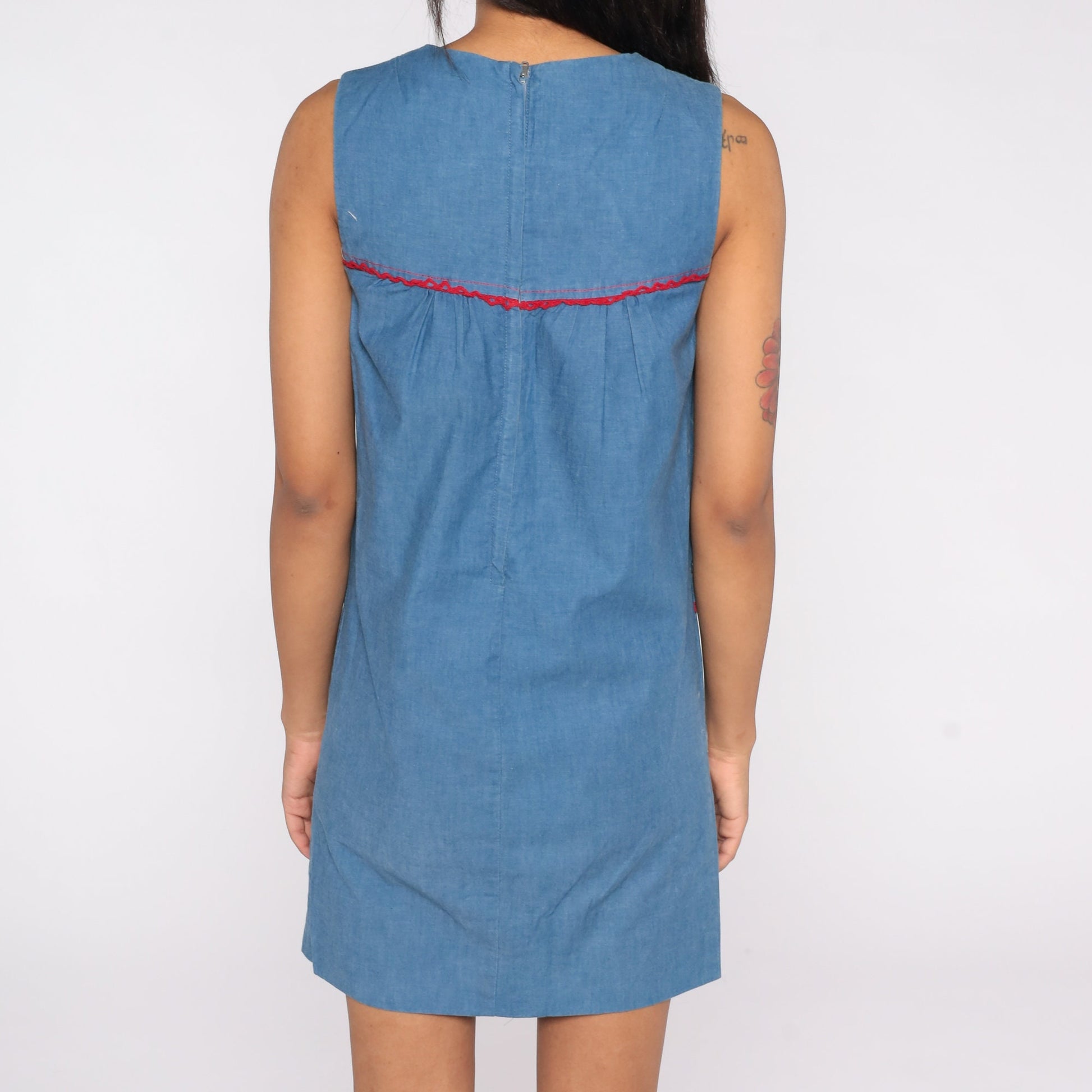 60s Blue Mod Shift Mini Dress Sleeveless Rear Zip Extra Small