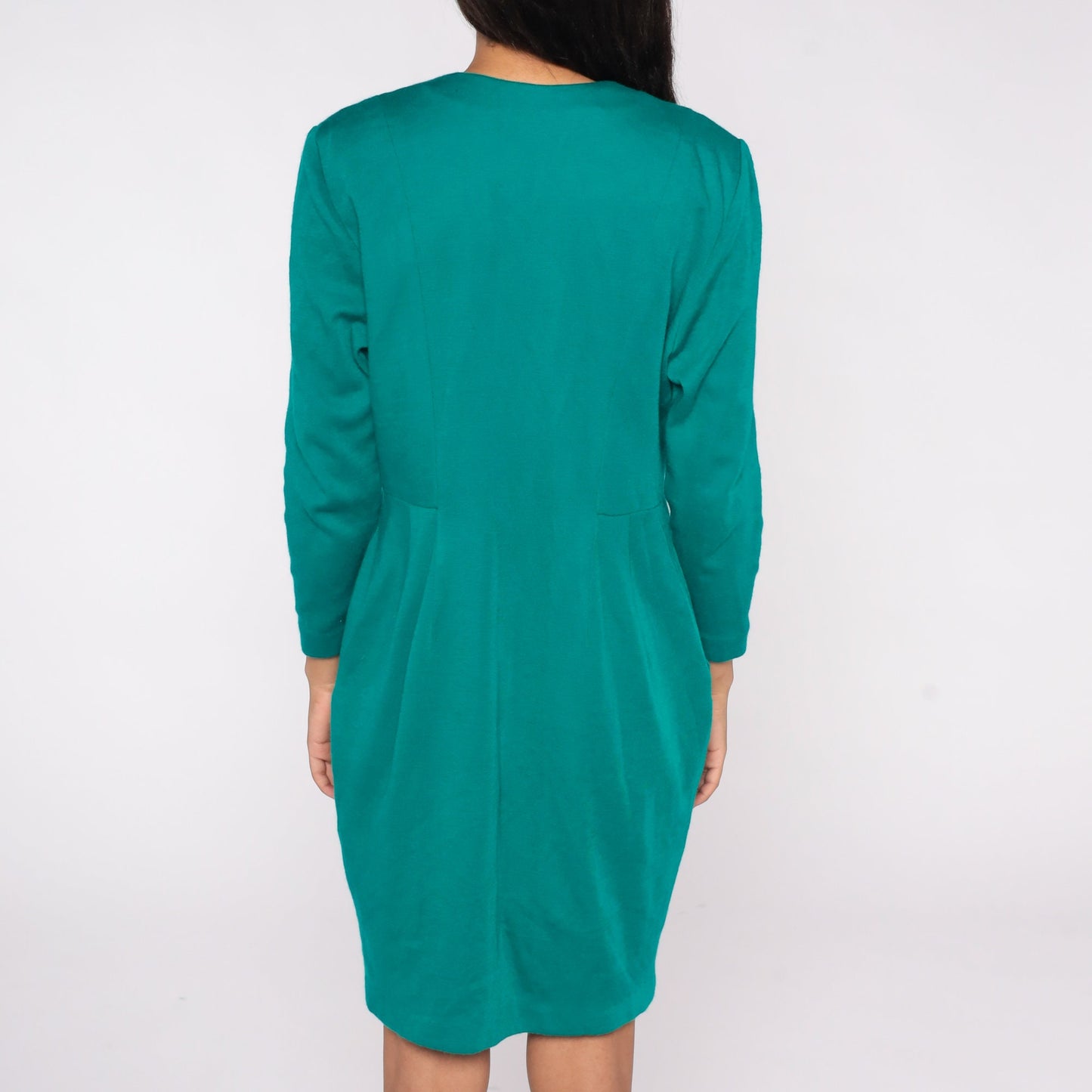 80s Teal Button-Up Mini Dress Sheath Cut Short Sleeve Large L