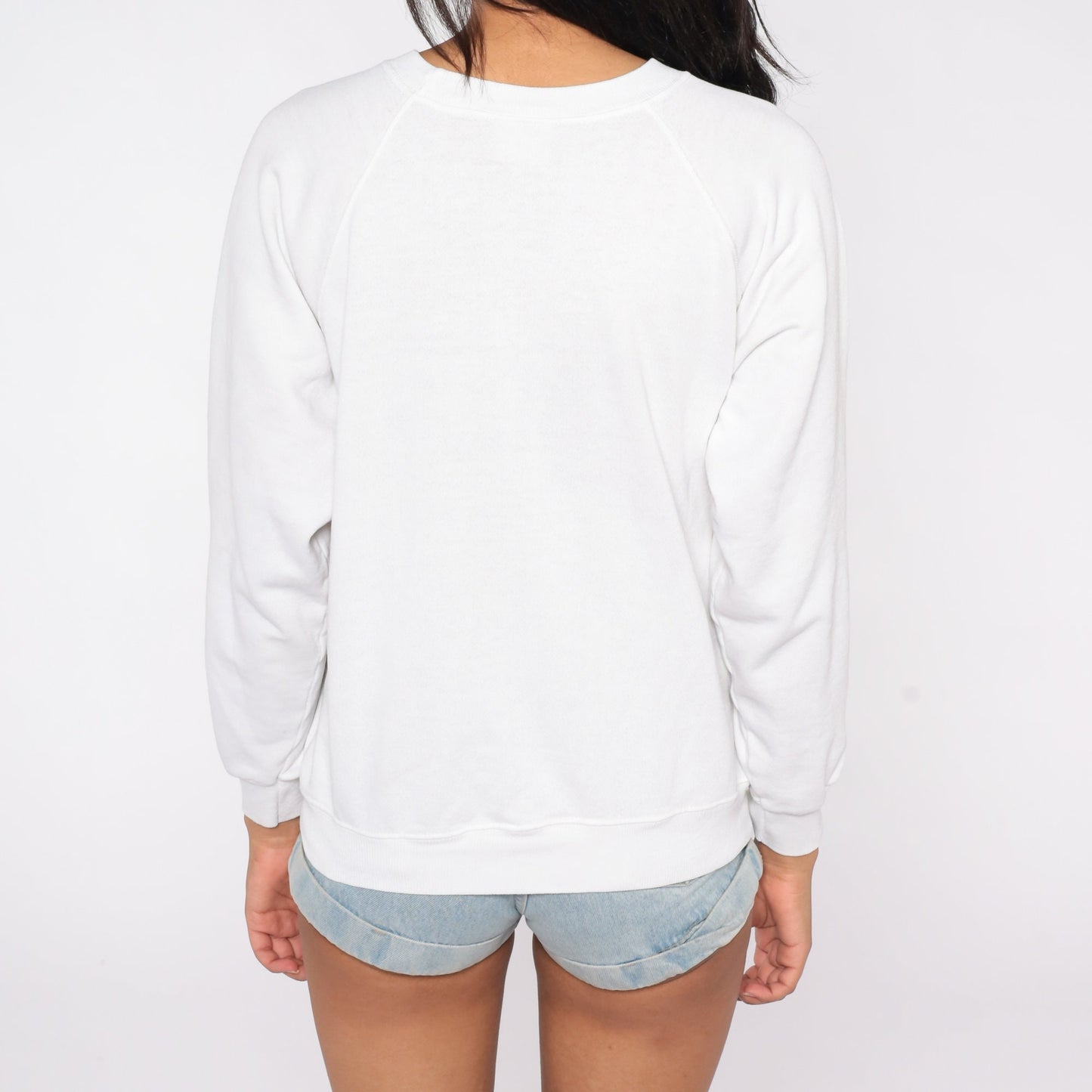 80s Hand Painted Anchor Raglan Sweatshirt White Nautical Graphic Large