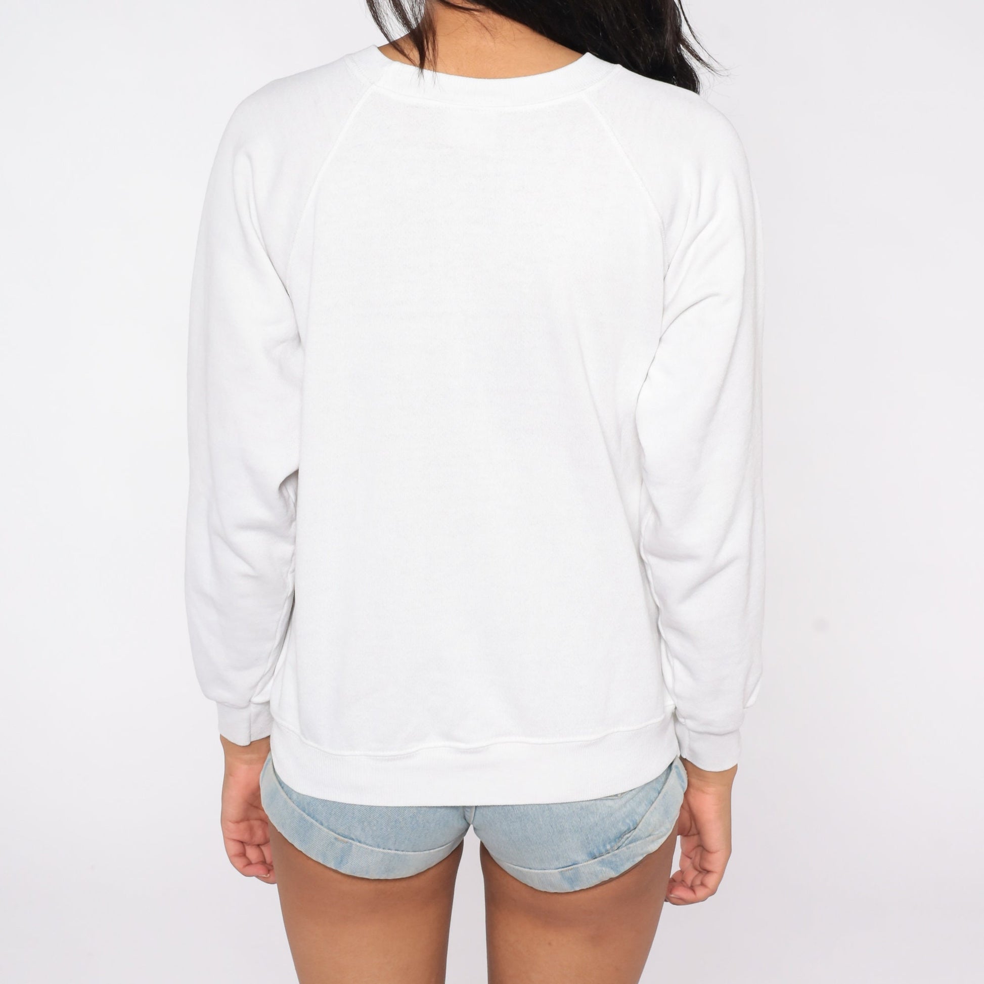 80s Hand Painted Anchor Raglan Sweatshirt White Nautical Graphic Large
