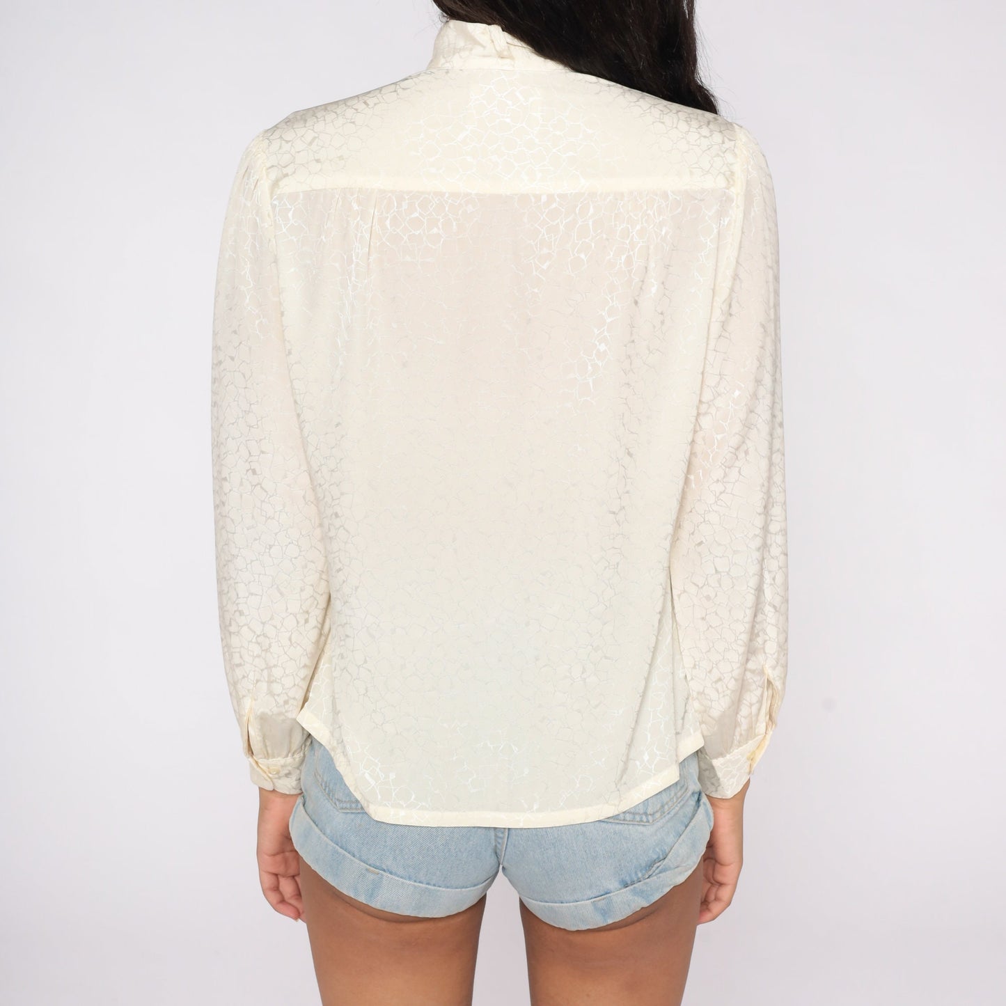 90s Pendleton Cream Button-Up Blouse Mandarin Collar Long Sleeve Medium