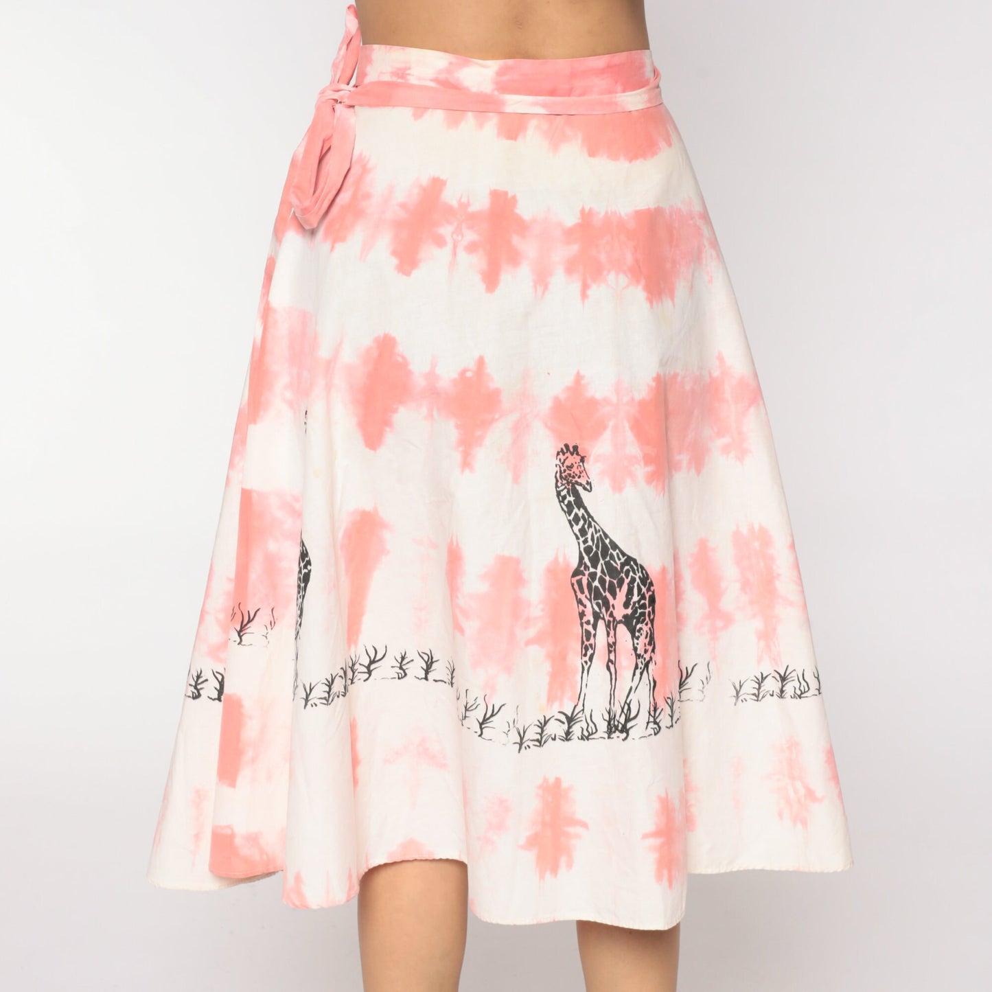 70s Tie Dye Giraffe Print Wrap Skirt Midi Pink High Waisted Small