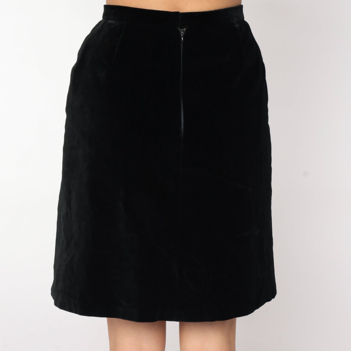 80s Black Velvet Pencil Mini Skirt High Waist Small S