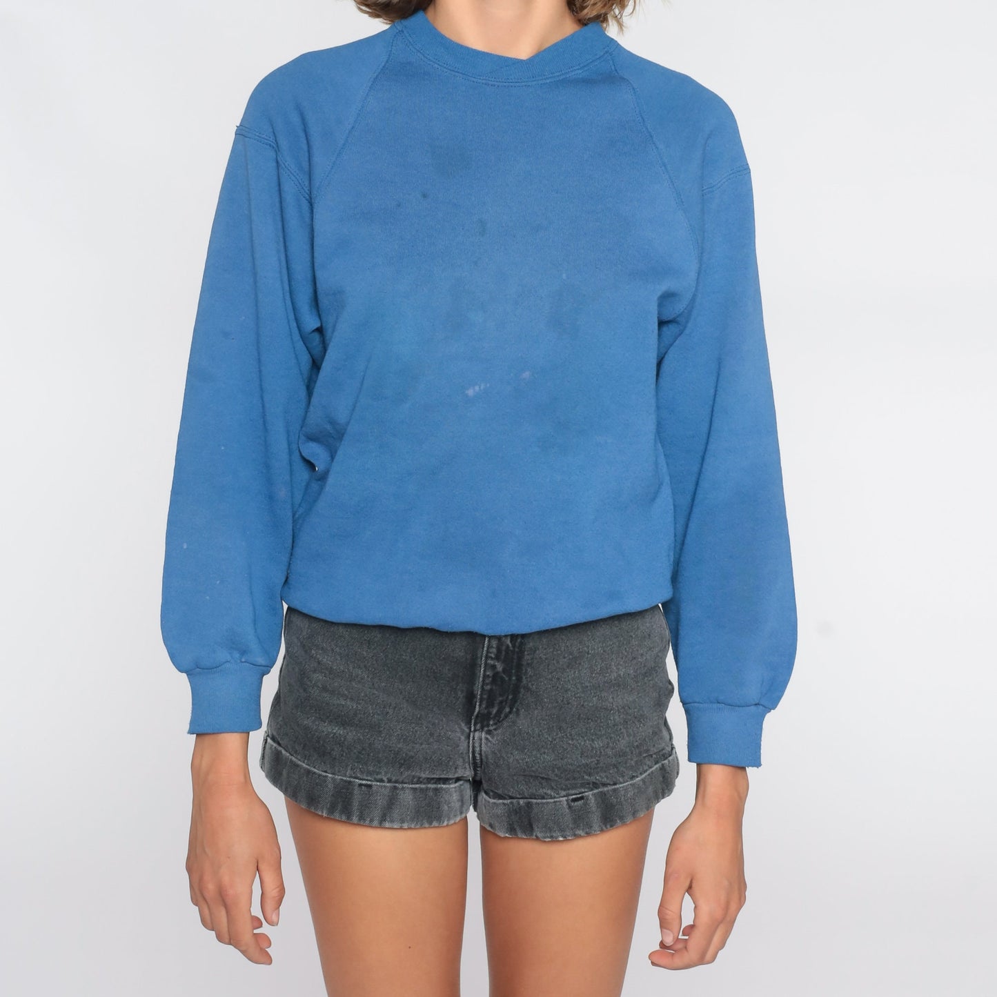 90s Jerzees Blue Crewneck Sweatshirt Raglan Lightly Distressed Small S