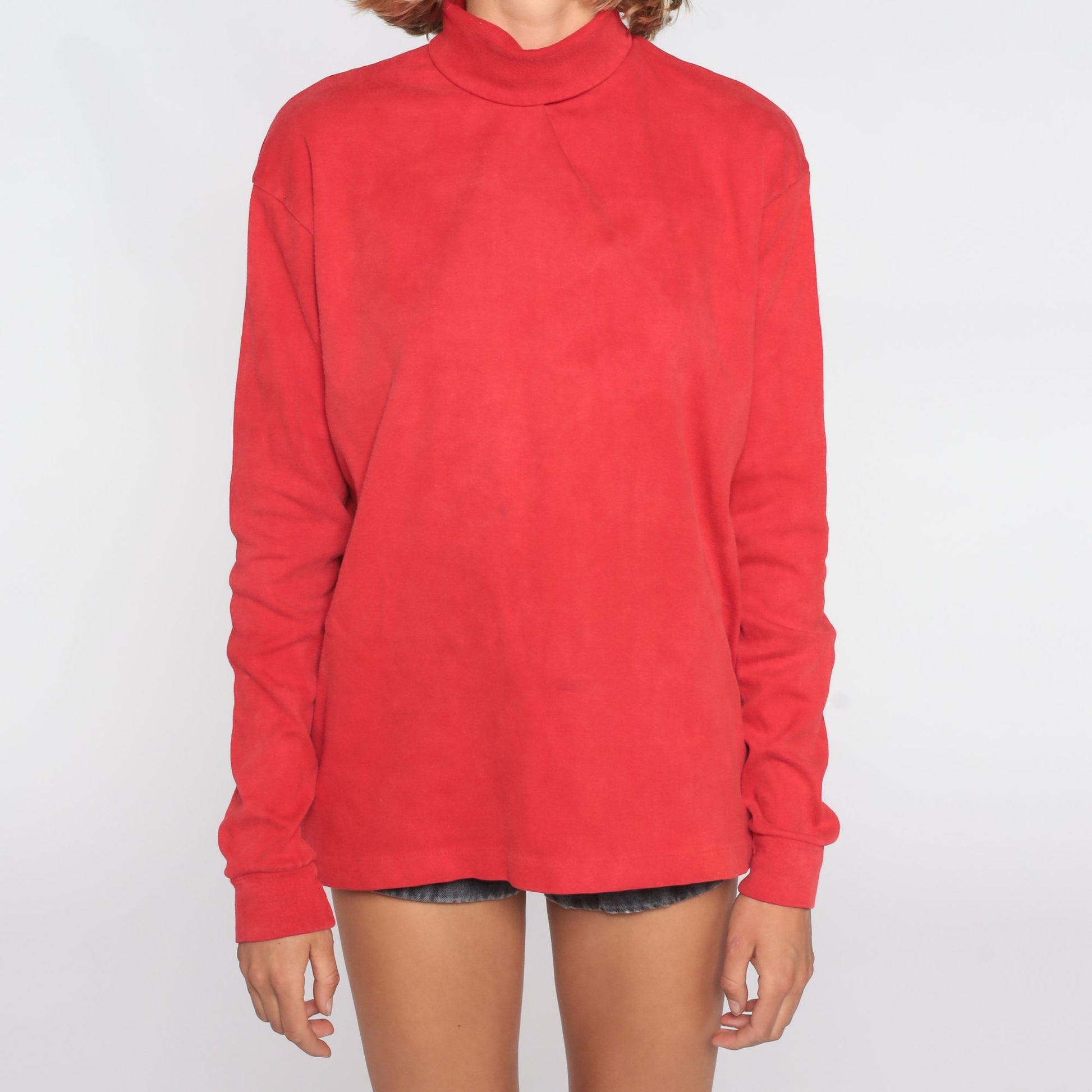 80s Red Turtleneck Cotton Long Sleeve Shirt Extra Large XL