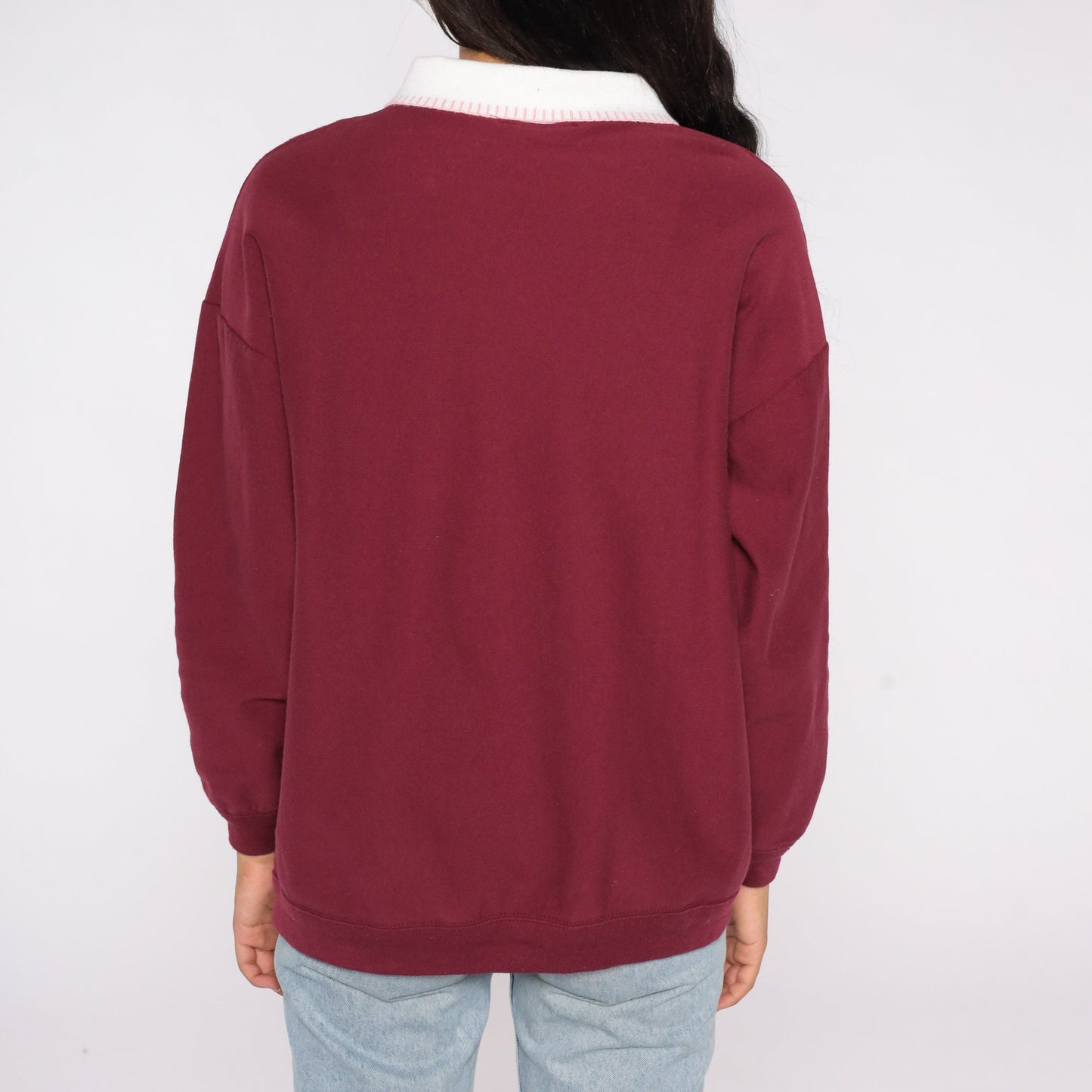 90s Laundry Graphic Collared Sweatshirt Burgundy Large L