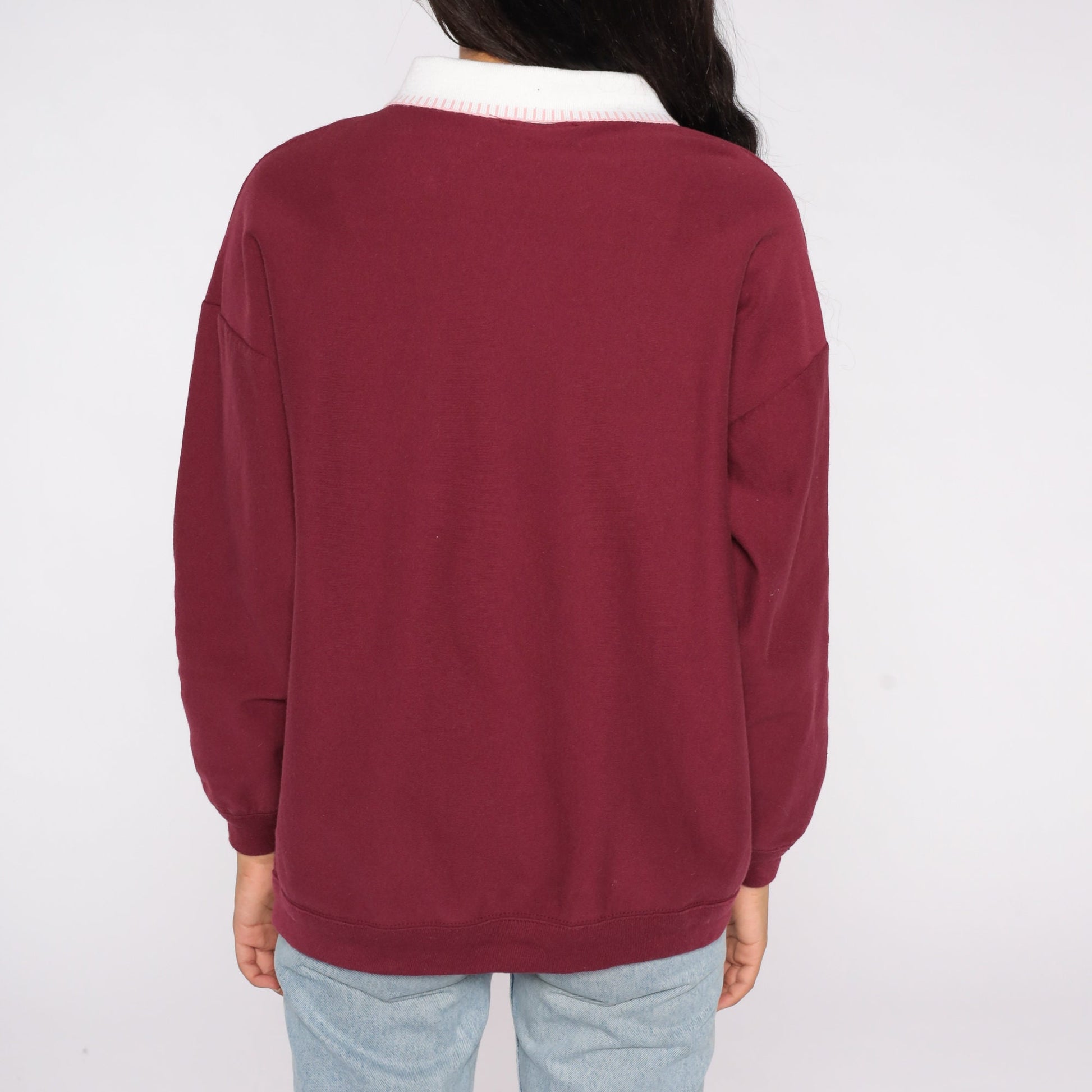 90s Laundry Graphic Collared Sweatshirt Burgundy Large L
