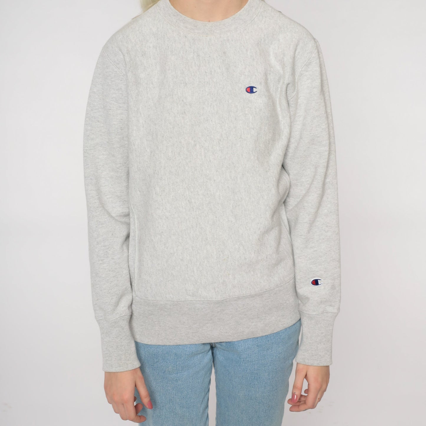 Y2K Champion Grey Crewneck Sweatshirt Plain Pullover Medium