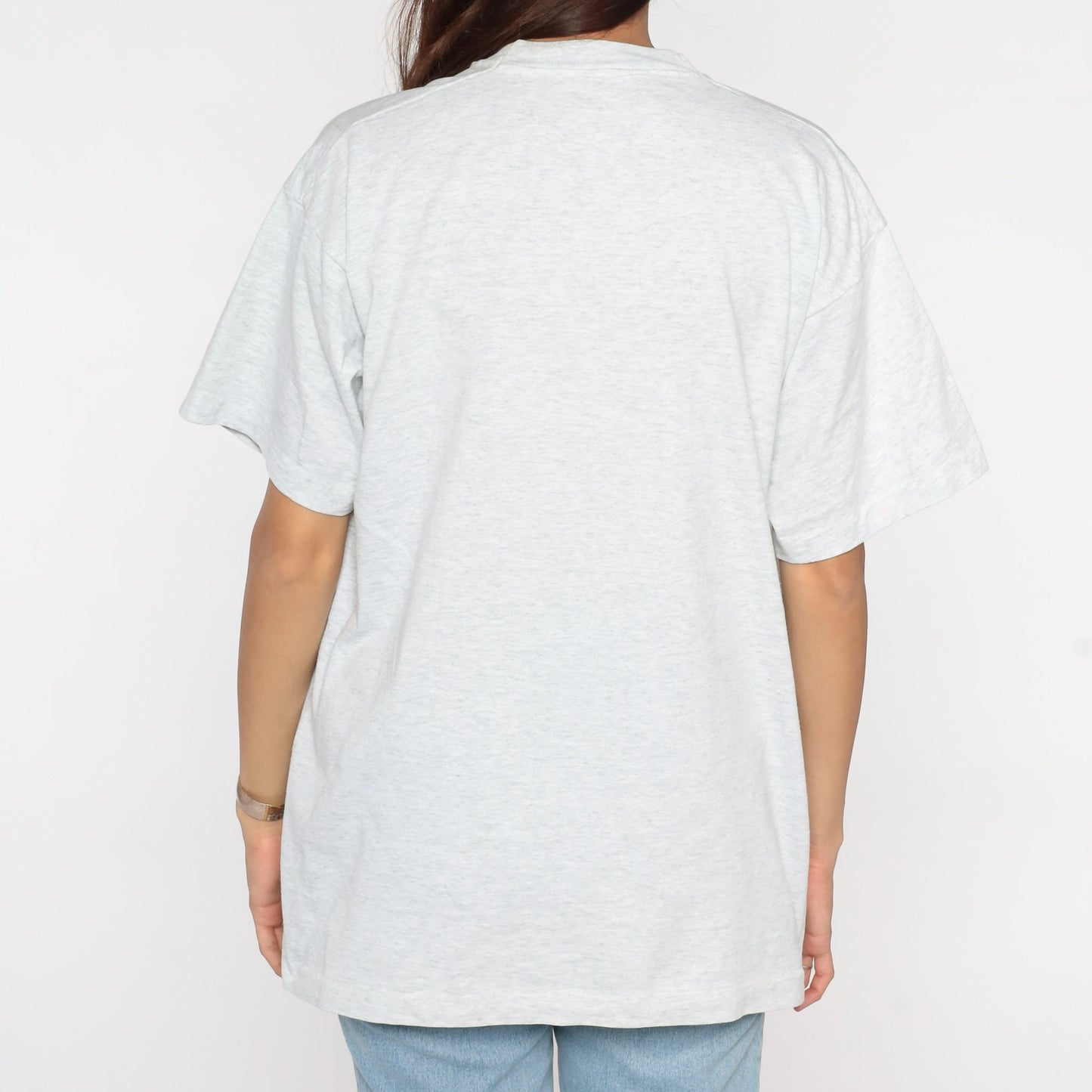 90s Ellis Island New York Graphic T-Shirt Light Heather Grey Extra Large XL