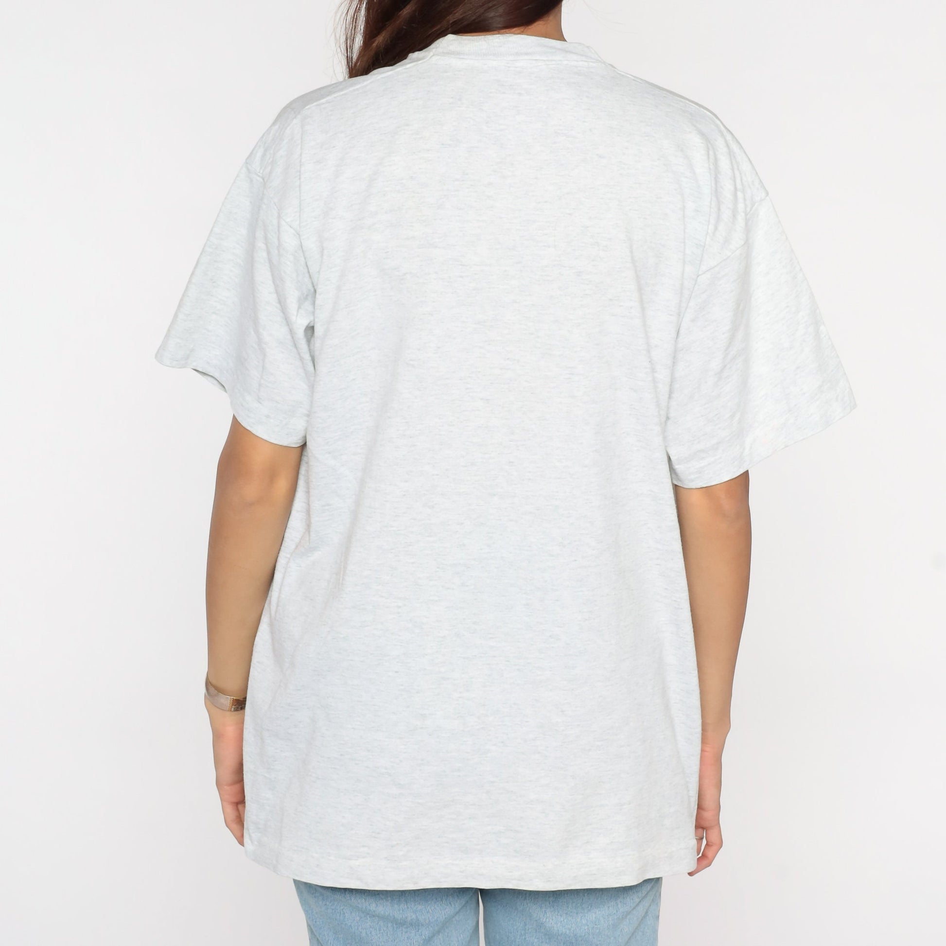 90s Ellis Island New York Graphic T-Shirt Light Heather Grey Extra Large XL