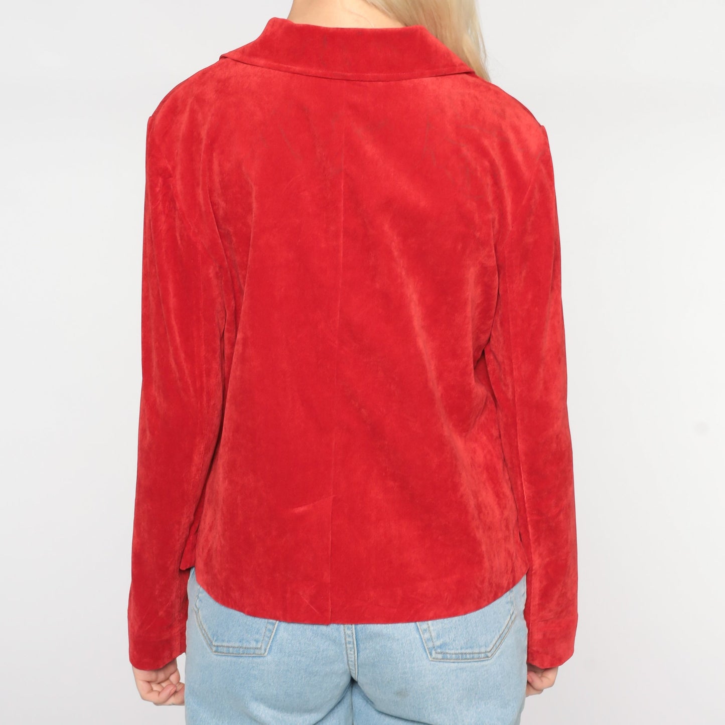 90s Red Button-Up Jacket Collared Lightweight Preppy Medium M