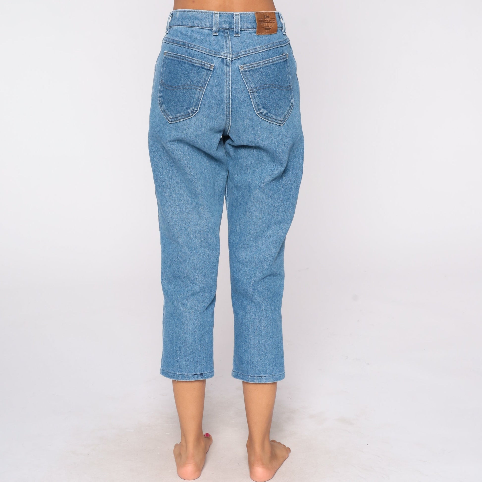 90s Lee High Waist Mom Jeans Blue Denim Tapered Ankle Small S