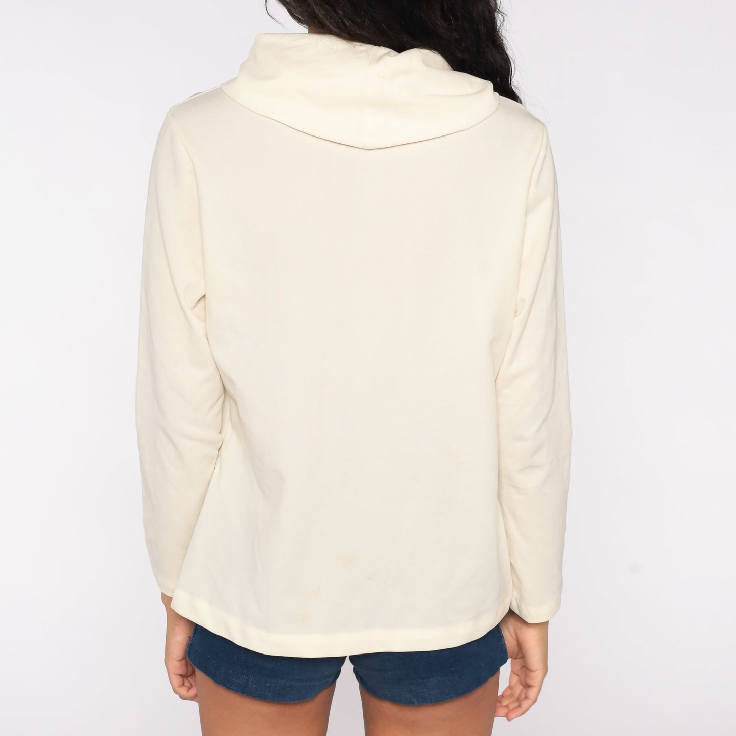 80s Cream Cowl Neck Blouse Long Sleeve Polyester Vintage Shirt Medium Large