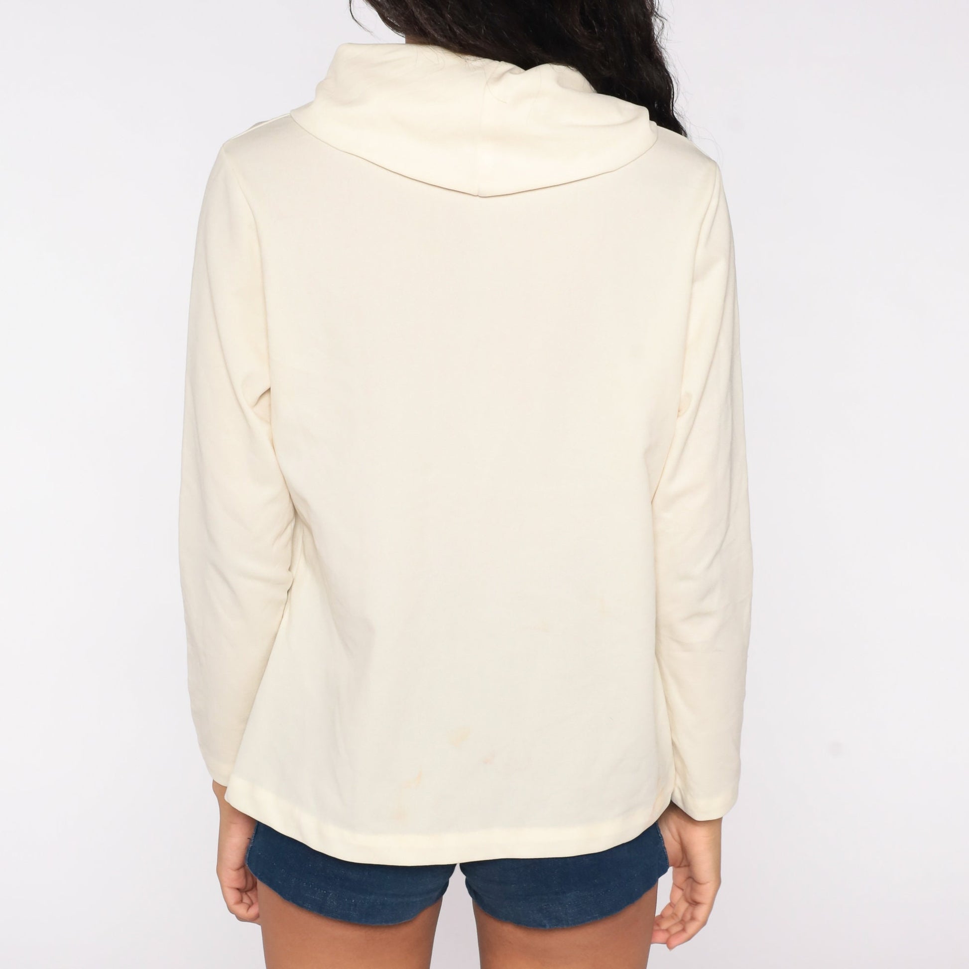 80s Cream Cowl Neck Blouse Long Sleeve Polyester Vintage Shirt Medium Large