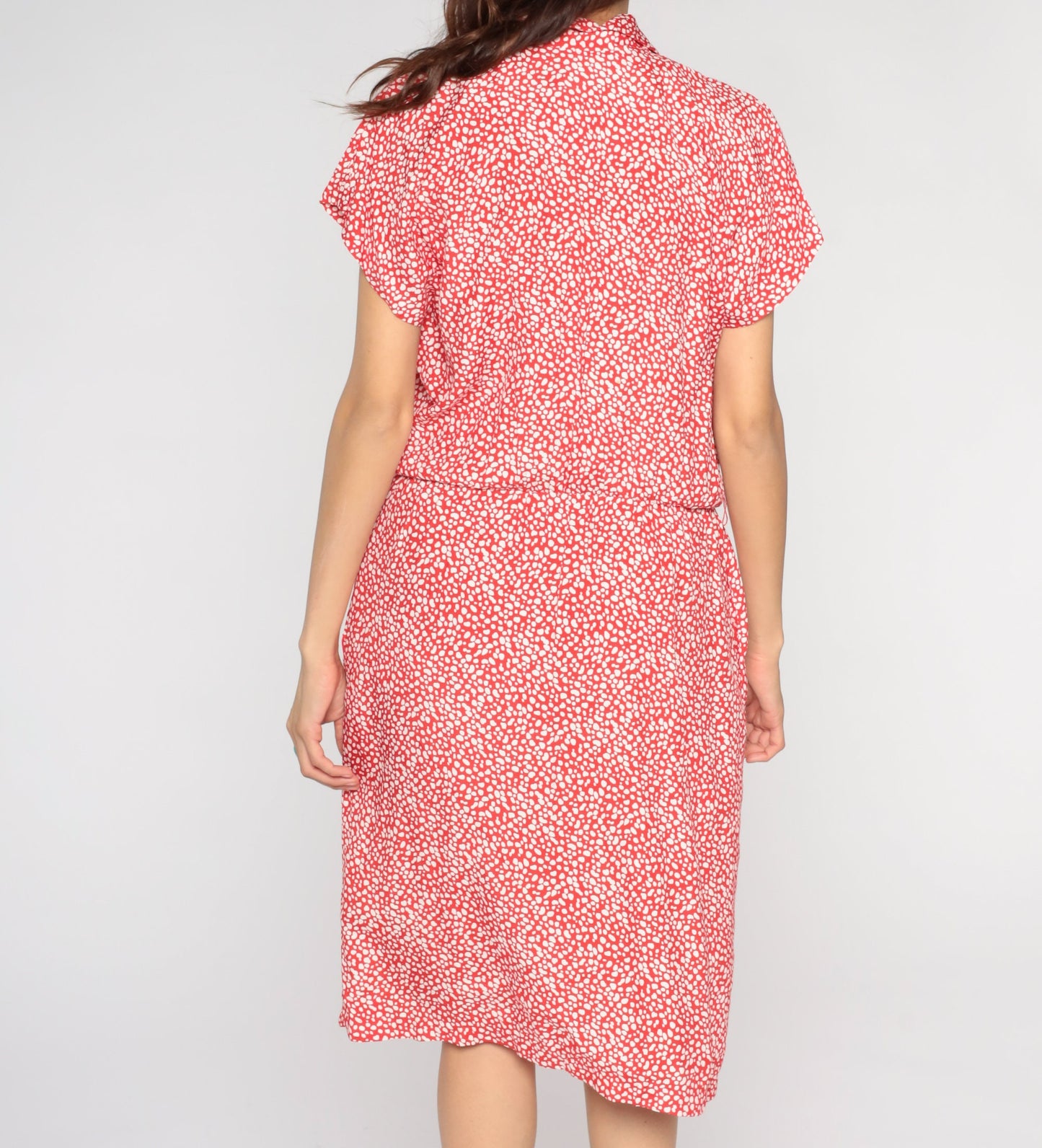 80s All That Jazz Midi Wrap Dress Red Pebble Print Pockets V-Neck Large 14