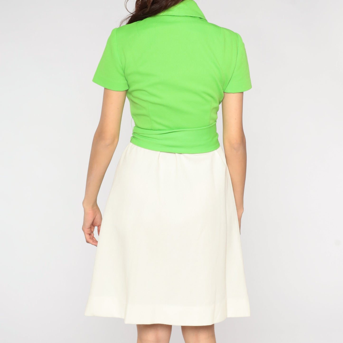 1970s Fred Rothschild Lime Green Mini Dress Pointed Collar Pockets Small