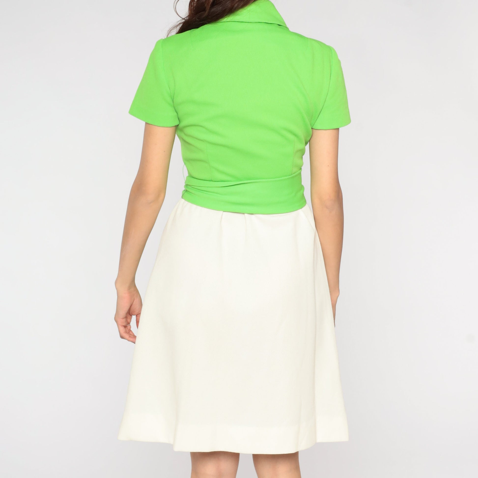 1970s Fred Rothschild Lime Green Mini Dress Pointed Collar Pockets Small