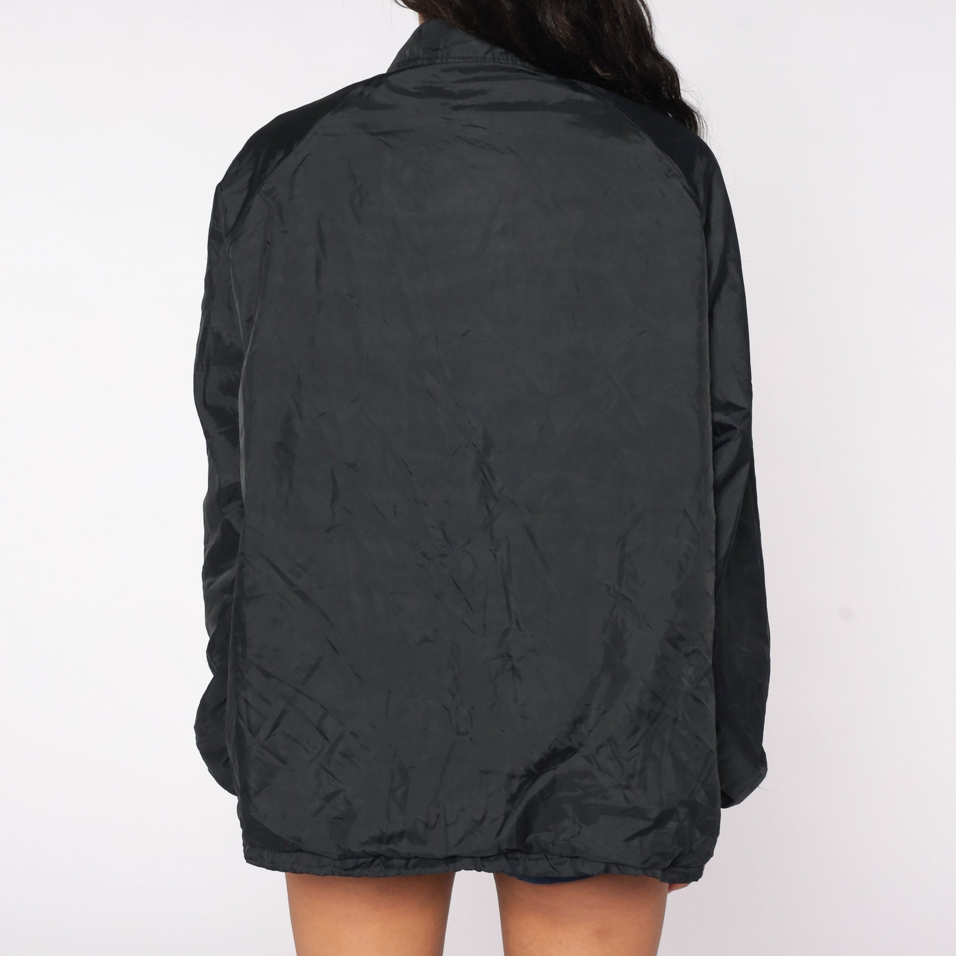 80s Chalk Line Arizona Windbreaker Jacket Black Nylon Snap Closure Large L