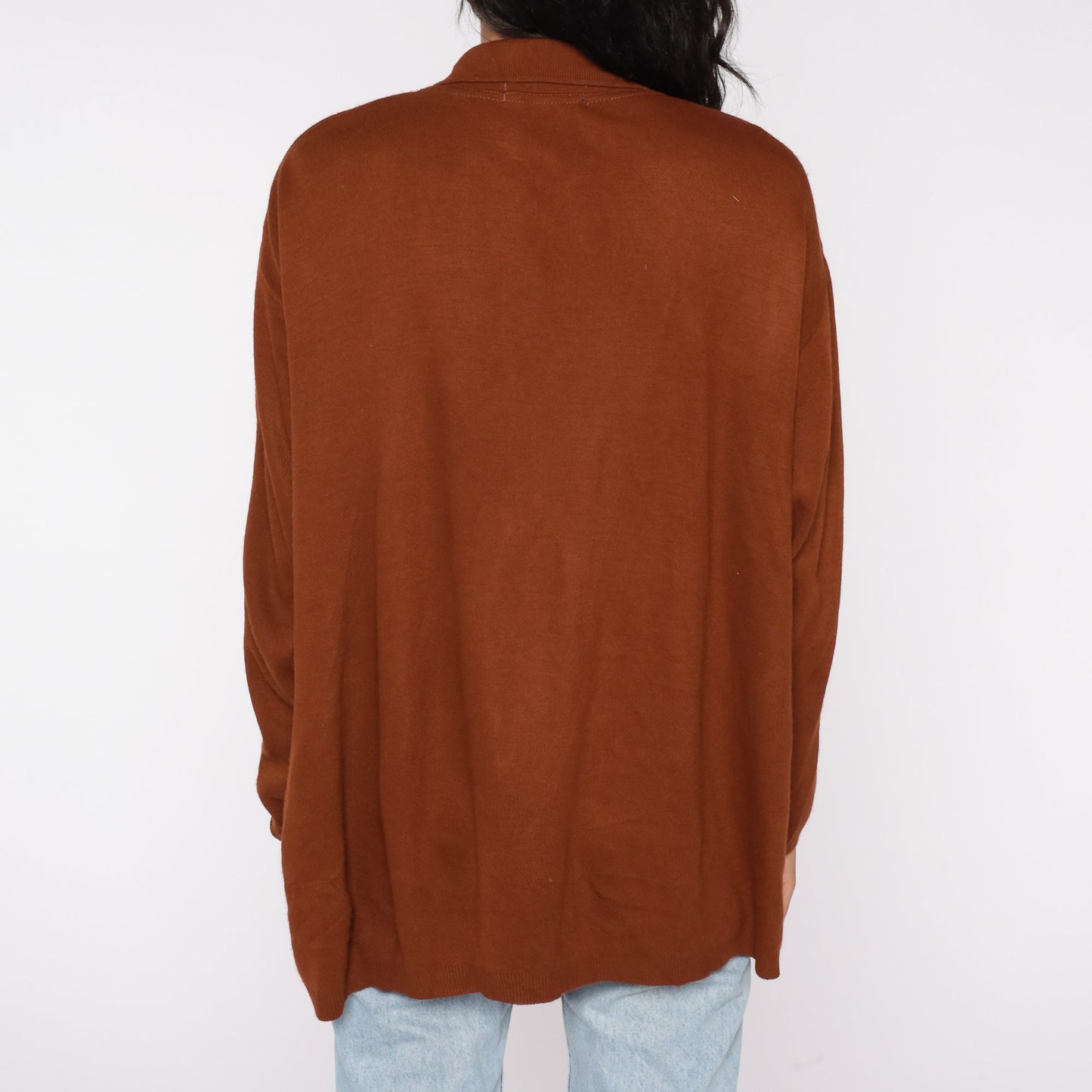 90s Brown Collared Cardigan Acrylic Knit Button-Up Extra Large XXL