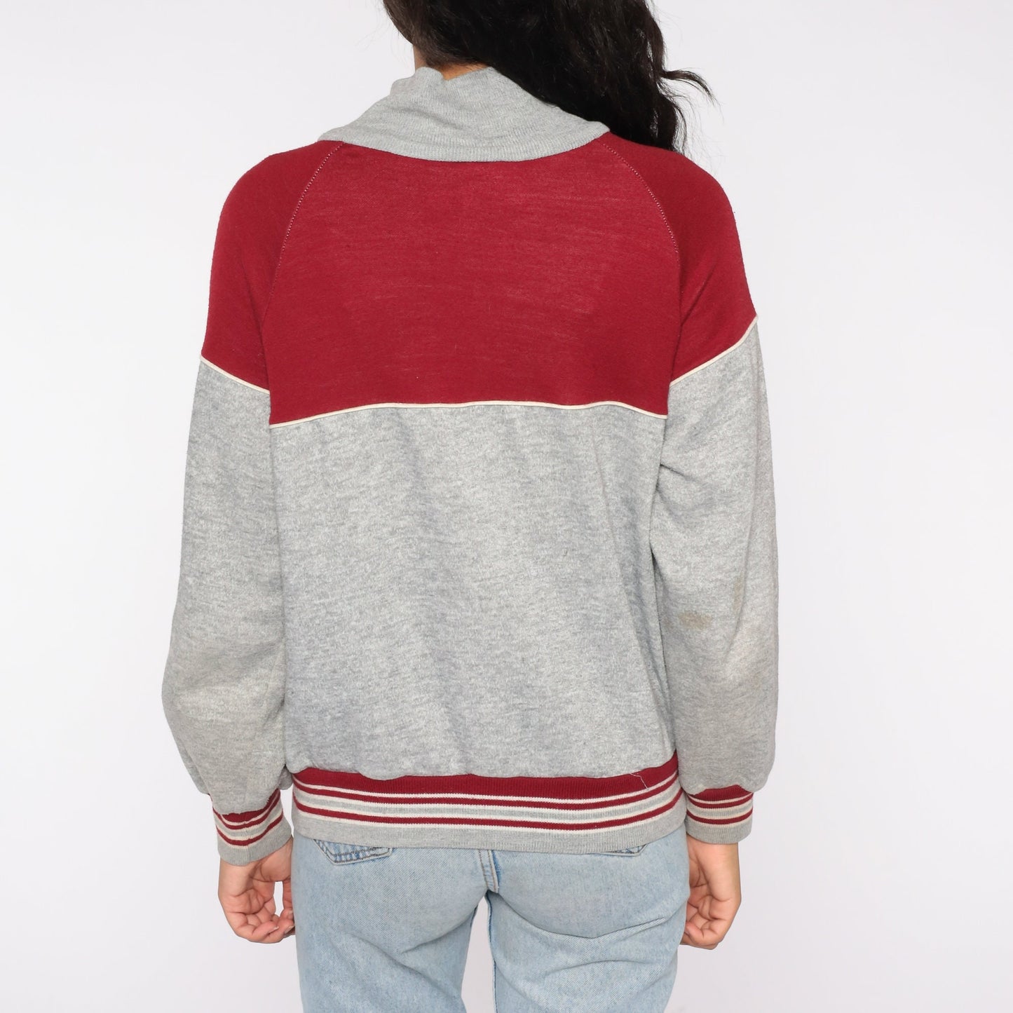 80s Track Jacket Red Grey Color Block Zip Up Medium