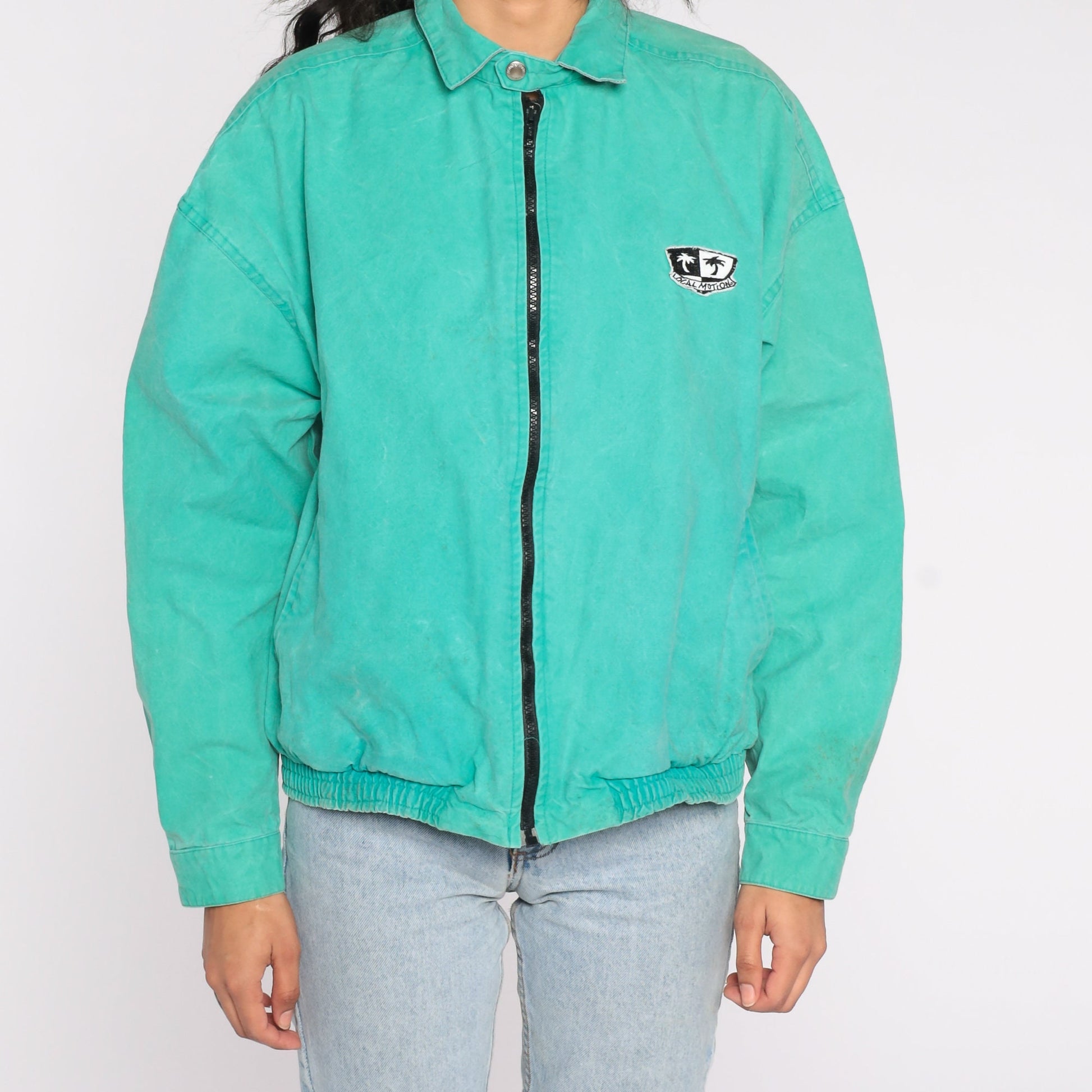 90s Local Motion Hawaii Windbreaker Jacket Green Cotton Zip-Up Medium
