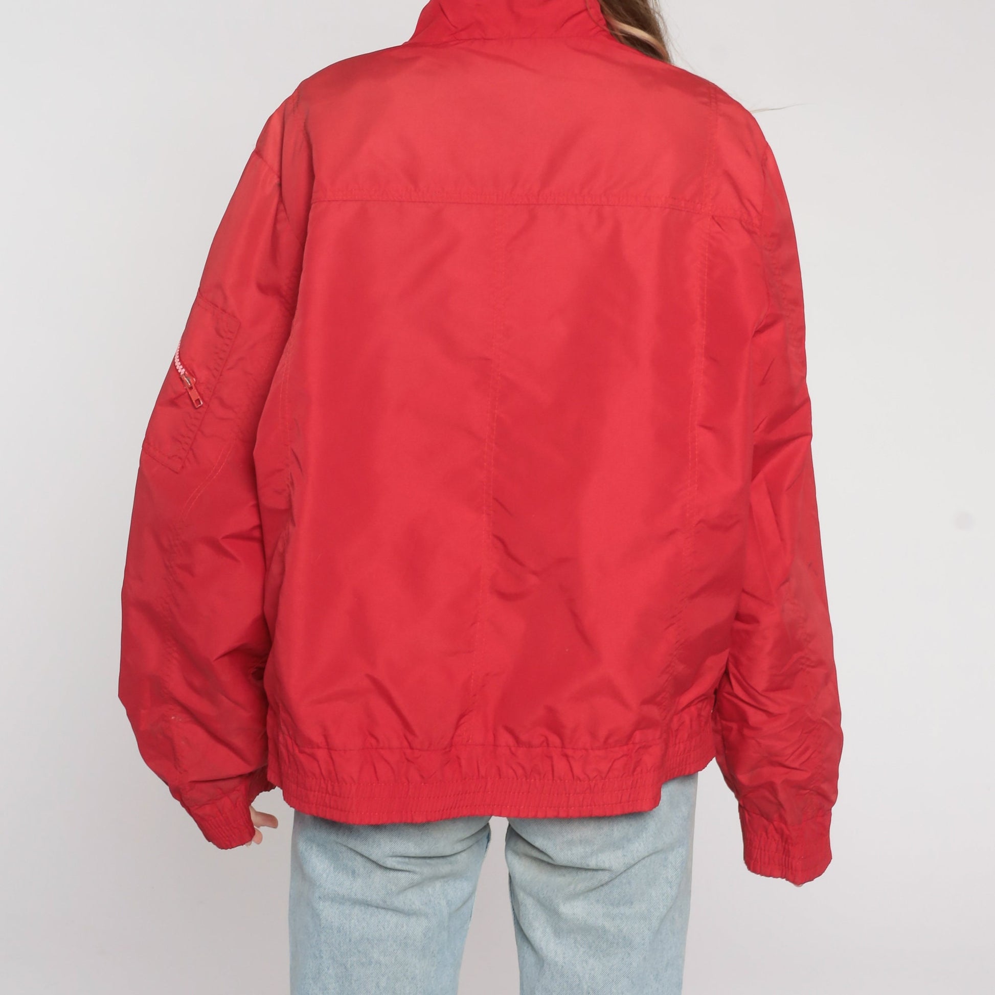 80s Cox Chevrolet Nylon Jacket Bill Embroidered Red Windbreaker Men's Large