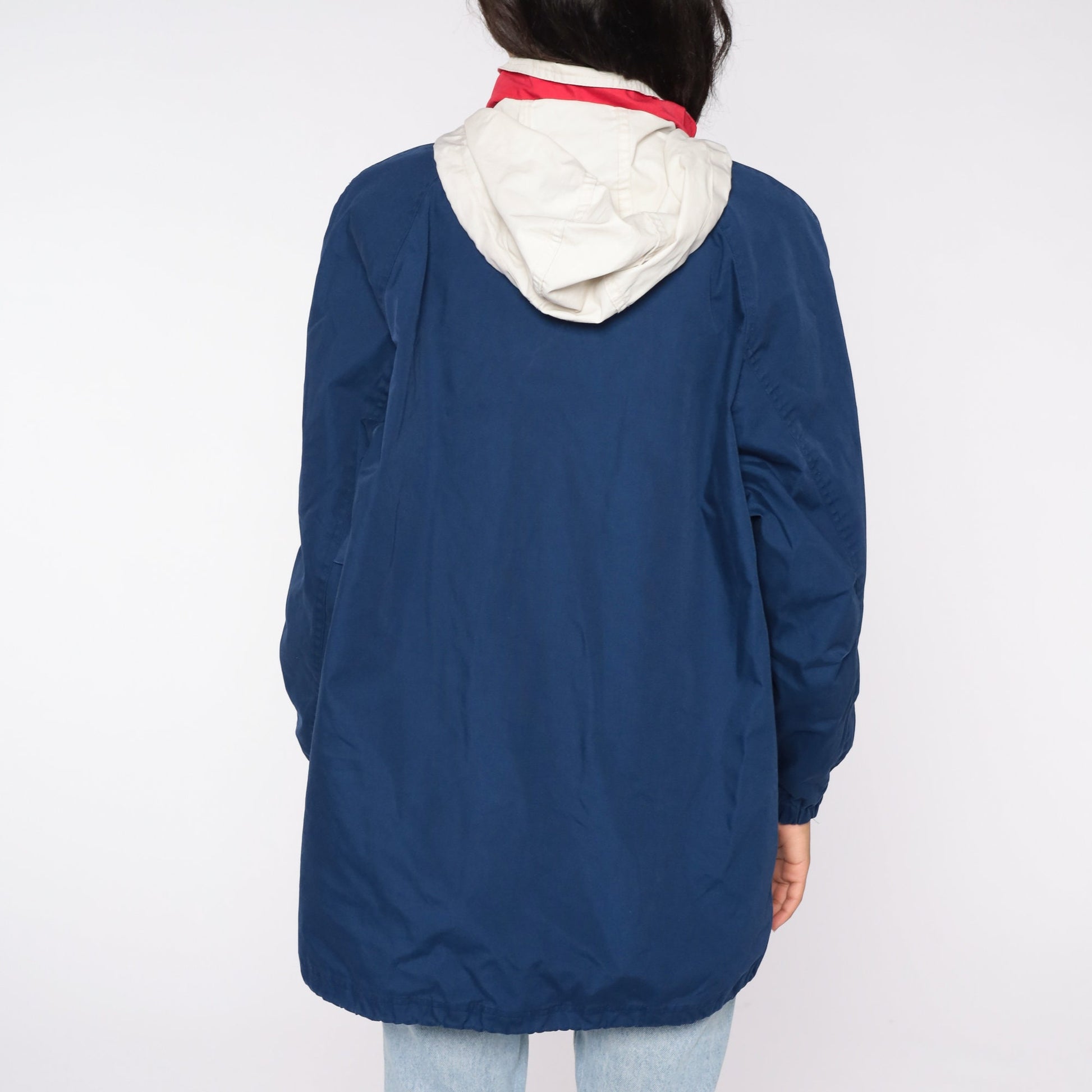 90s Navy Windbreaker Jacket Funnel Neck Raglan Lightweight Large L